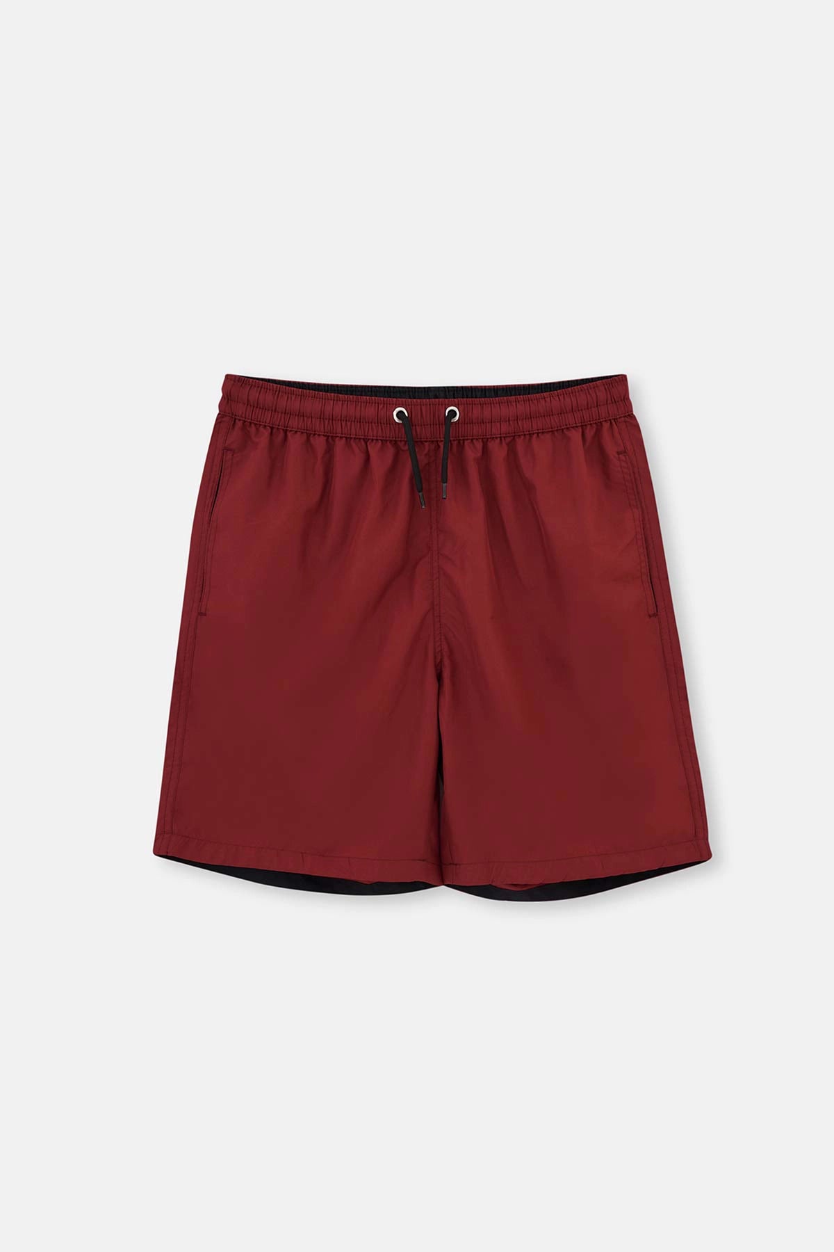 Bordo Micro Orta Düz Deniz Şortu