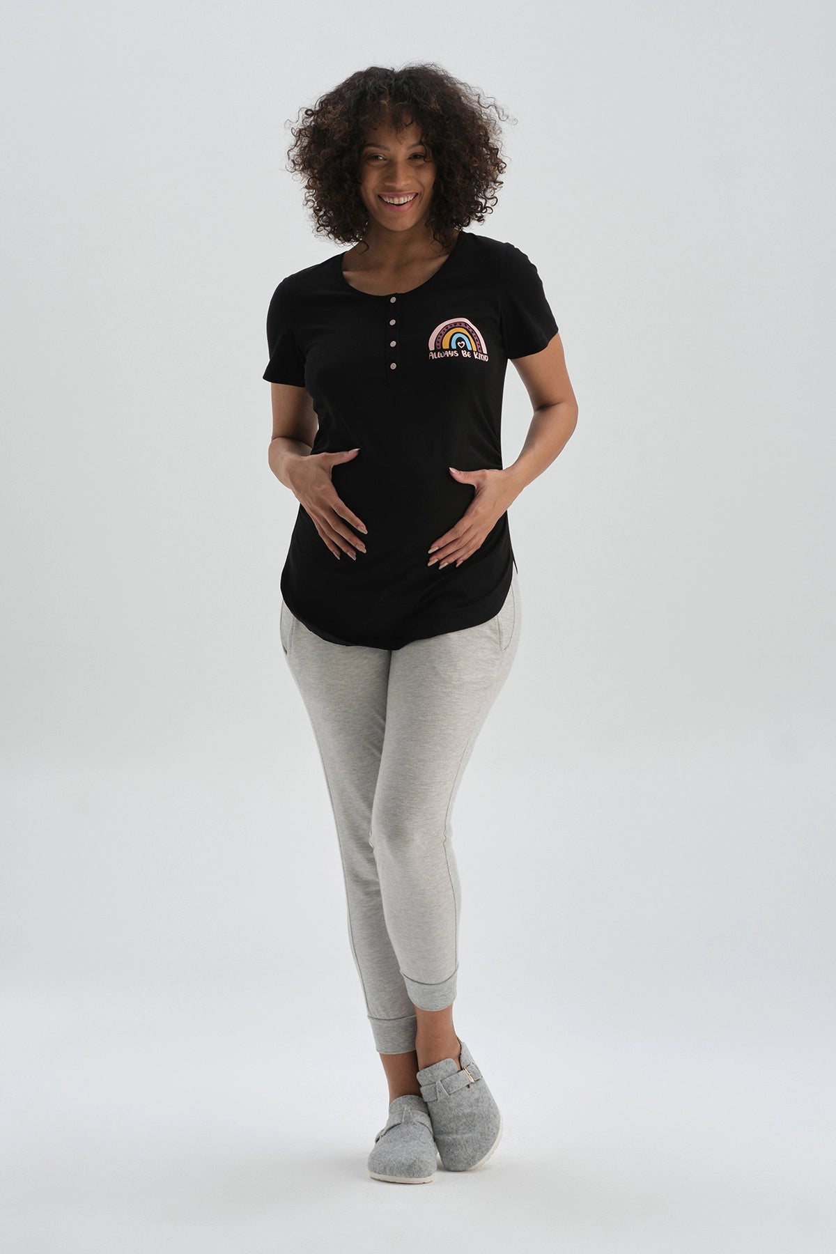 Siyah Pamuklu Hamile T-Shirt