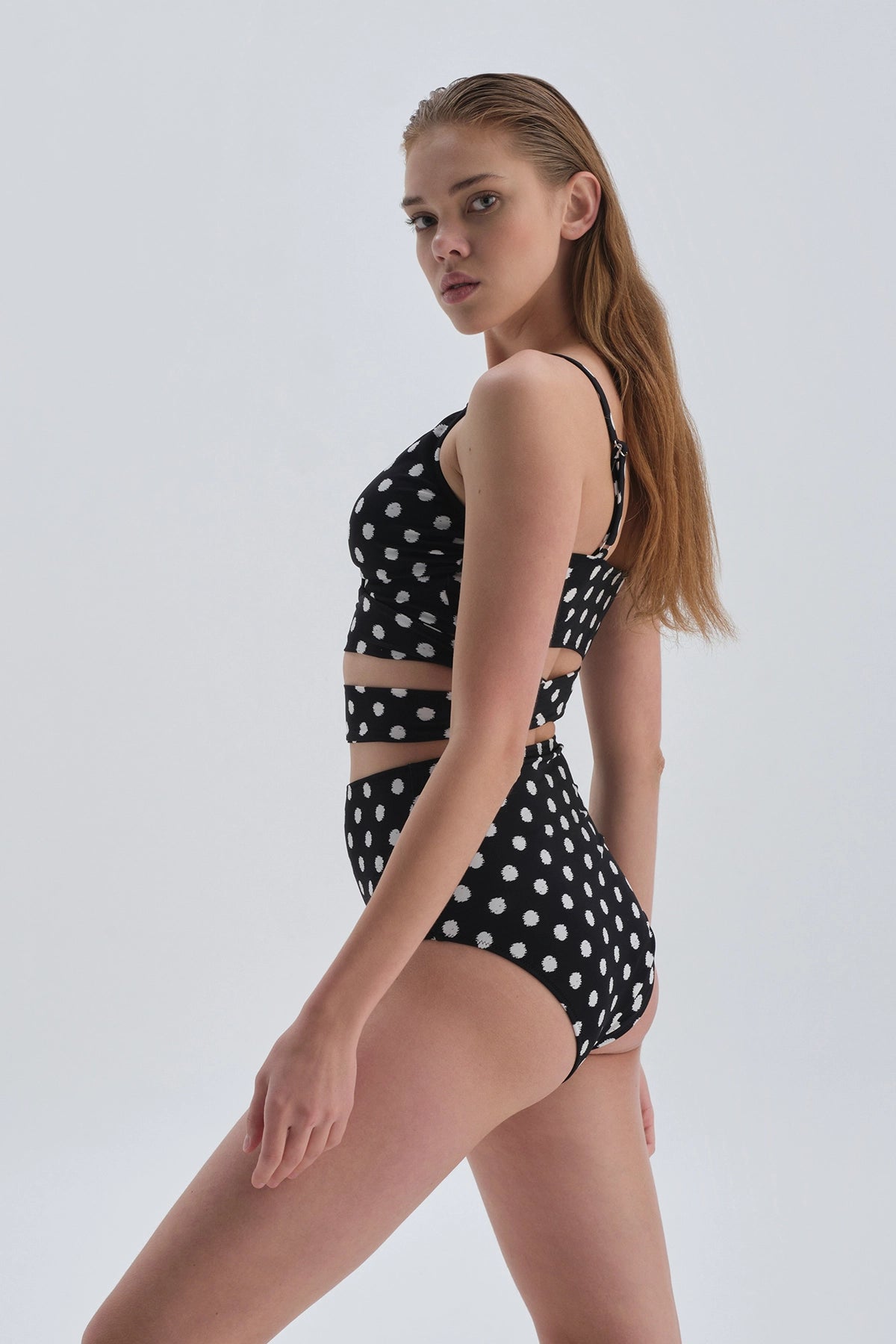 Siyah Beyaz Toparlayıcı Yüksek Bel Bikini Alt