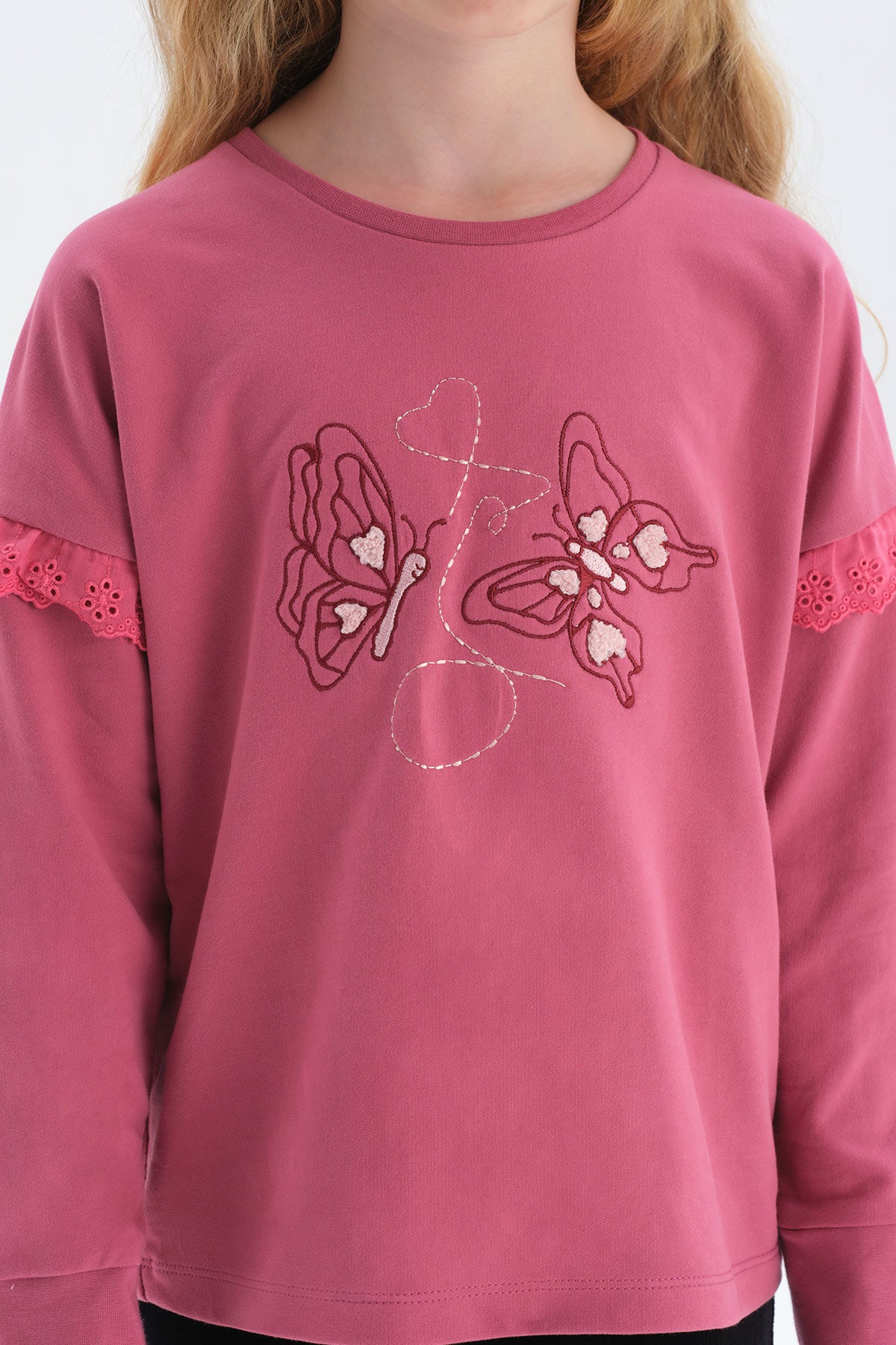 Fuşya Kız Çocuk Bisiklet Yaka Sweatshirt