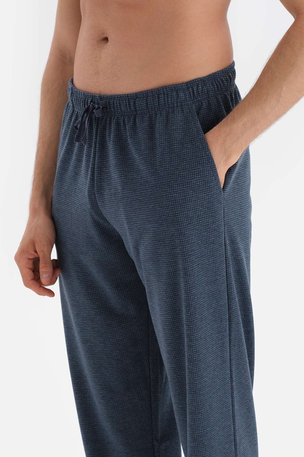 Indigo Uzun Kol Düğmeli Yaka Pamuklu Pijama Takımı