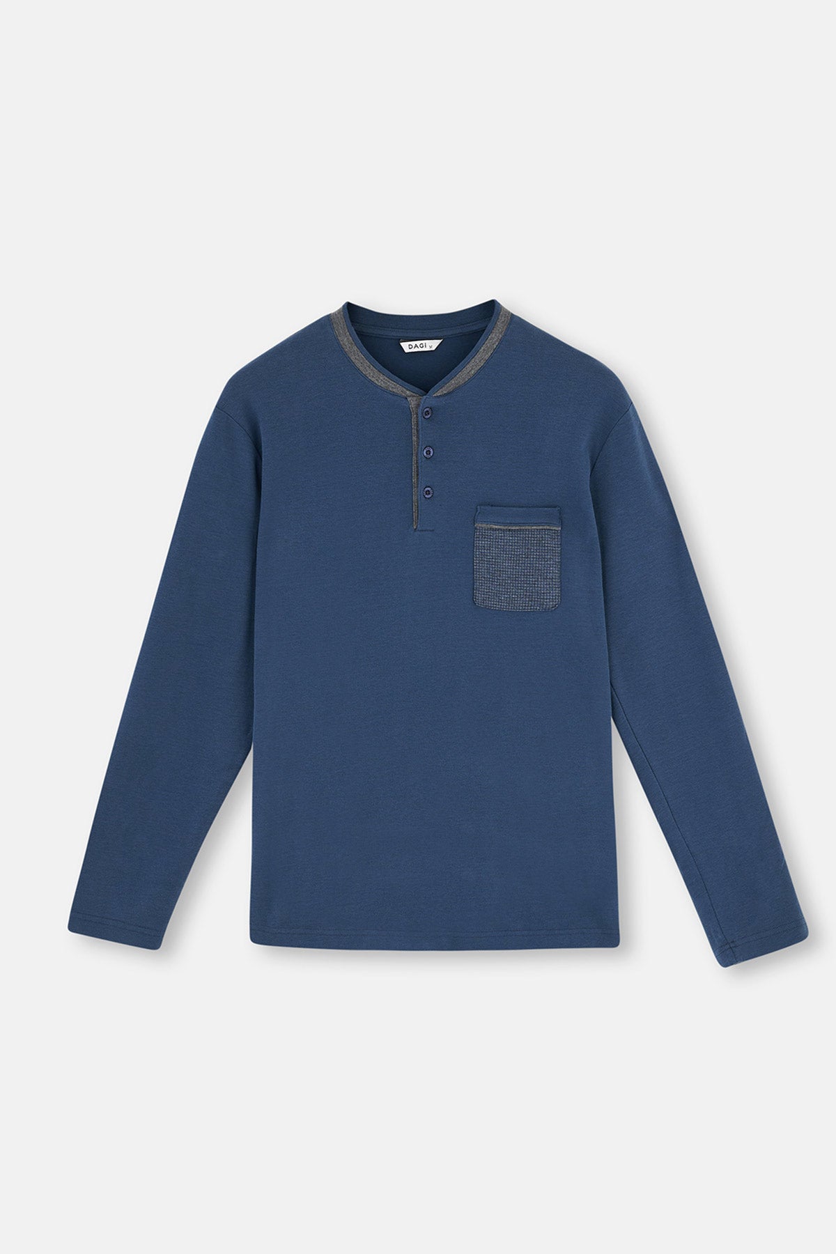 Indigo Uzun Kol Düğmeli Yaka Pamuklu Pijama Takımı