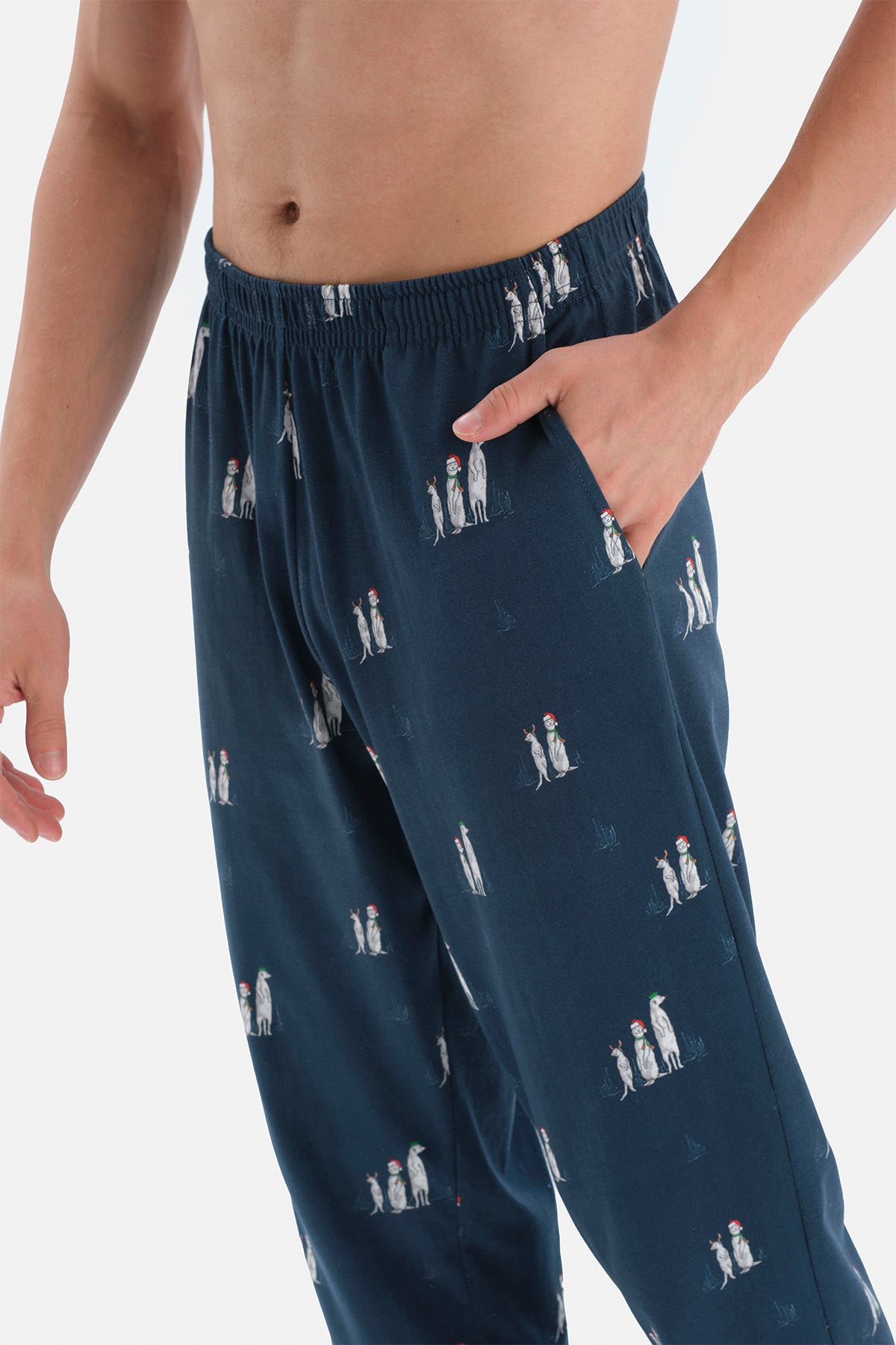 Gri Uzun Kol Bisiklet Yaka Pamuklu Pijama Takımı