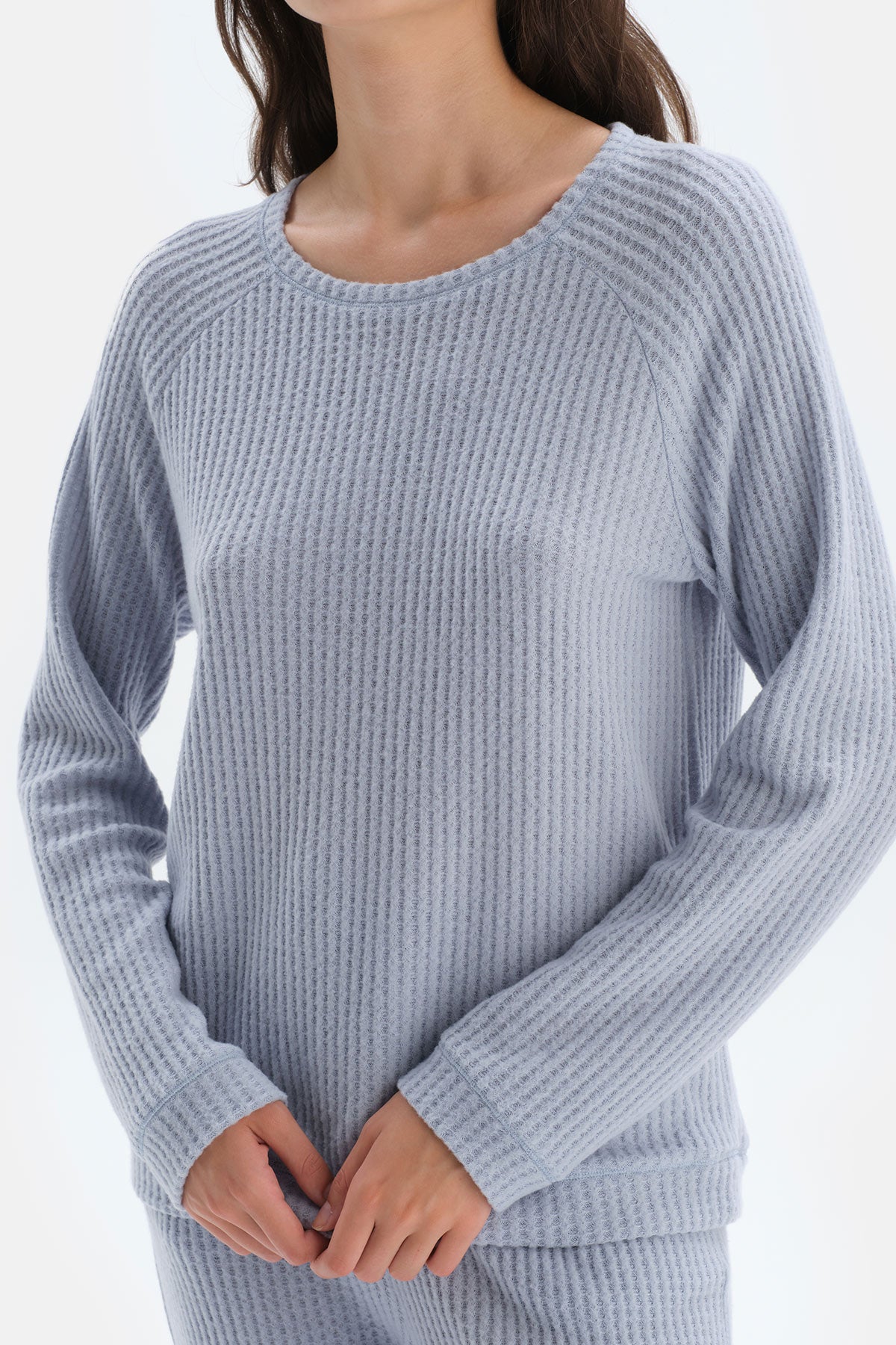 Mavi Bisiklet Yaka Reglan Kol Pijama Takımı