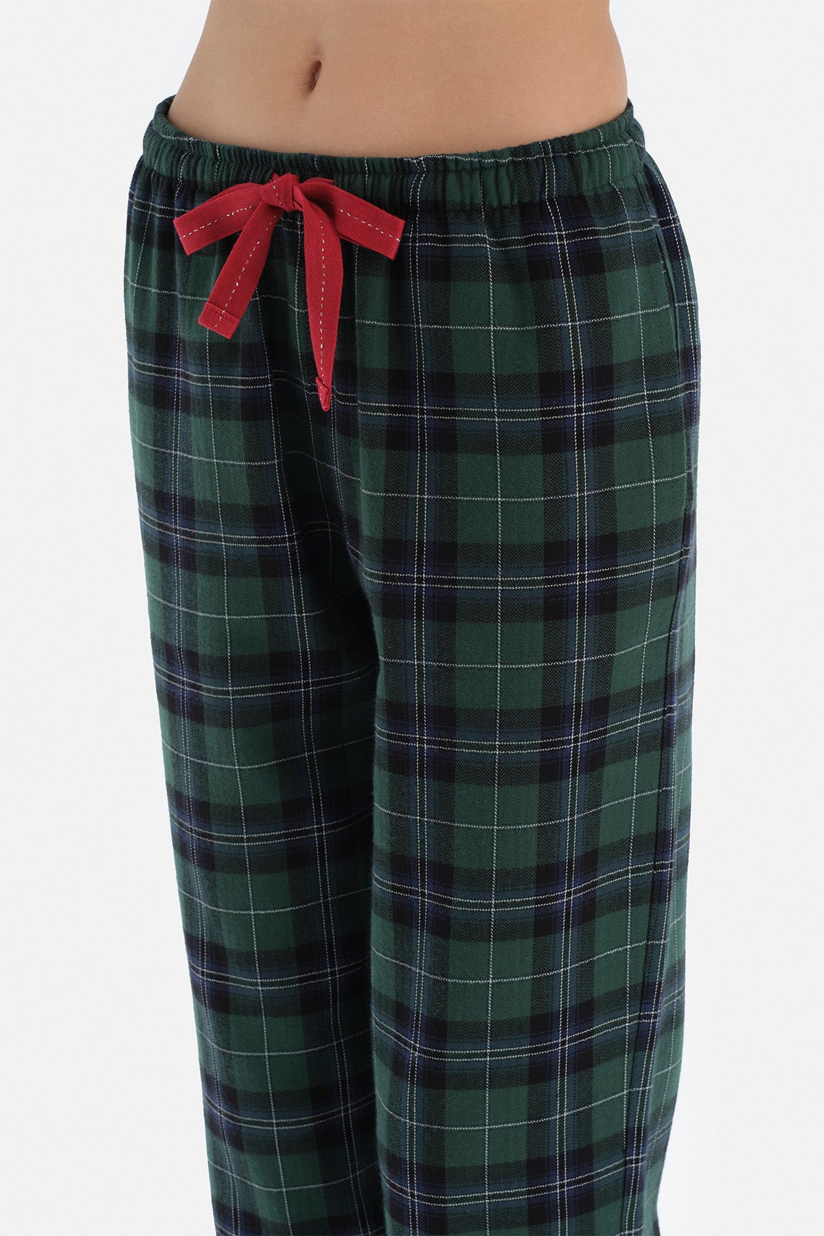 Yeşil Ceket Yaka Ekoseli Pamuklu Pijama Takımı