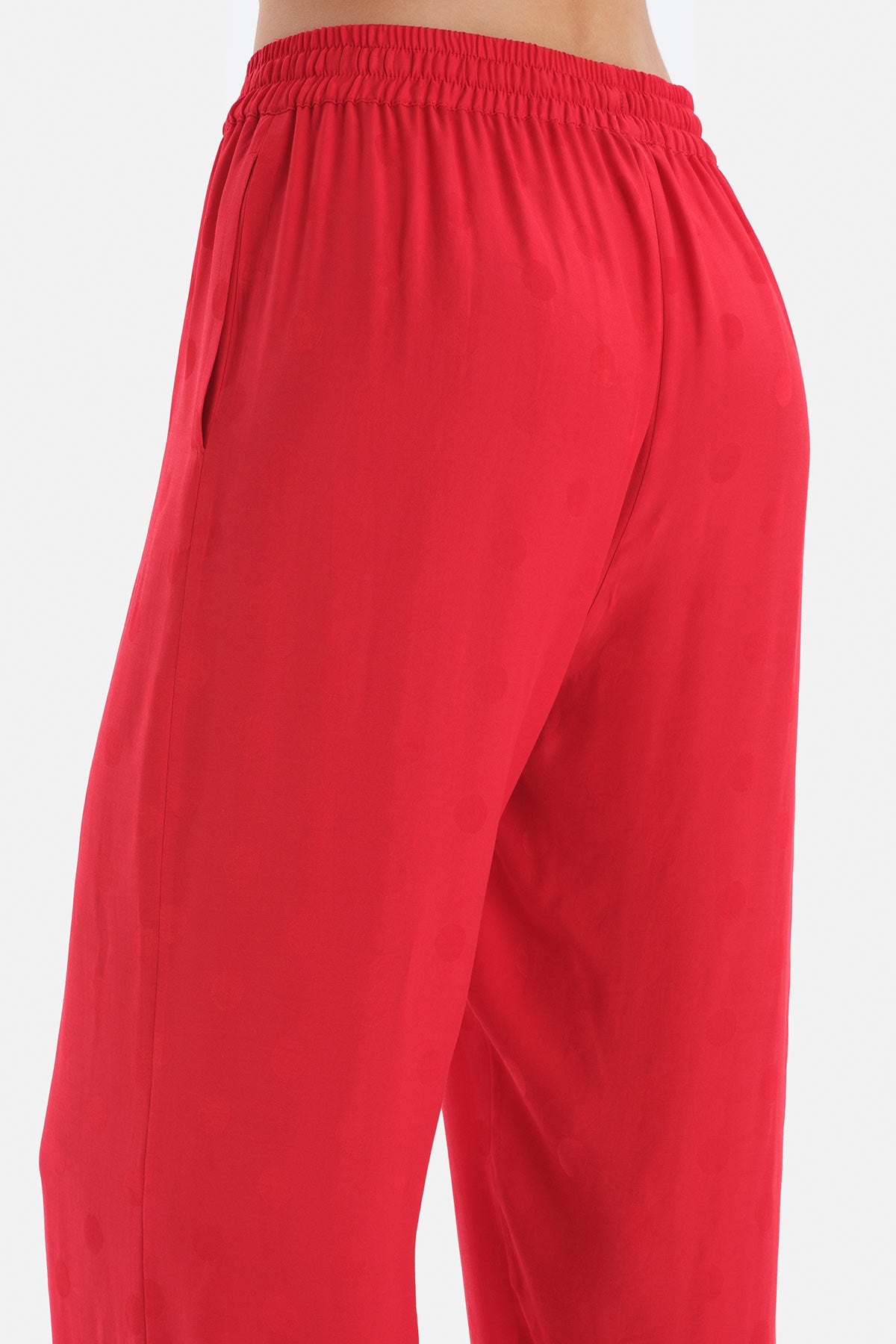 Kırmızı Uzun Kol Ceket Yaka Saten Pijama Takımı