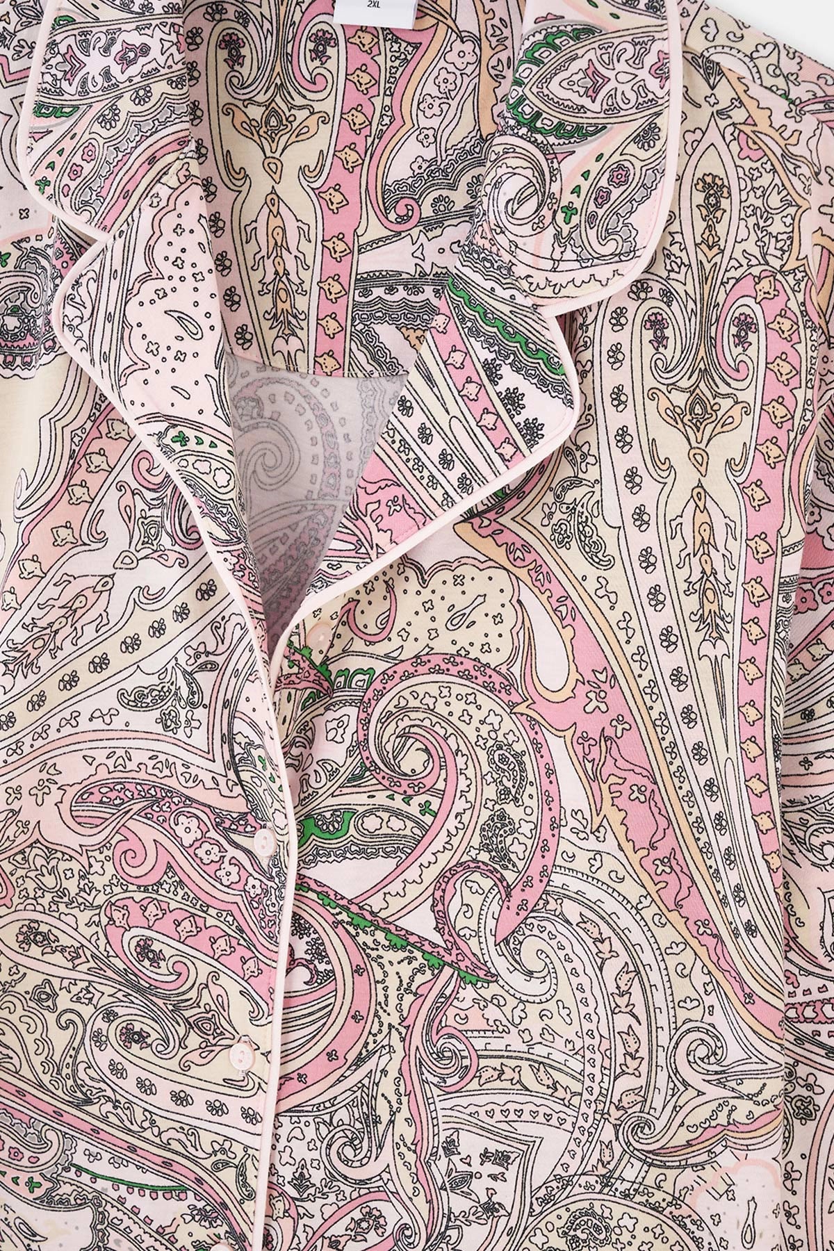 Multicolor Gömlek Yaka Şal Desen Plus Size Pijama Takımı