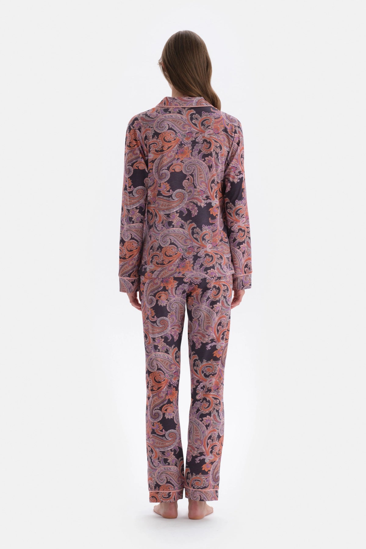 Multicolor Şal Desenli Gömlek Pantolon Pijama Takımı