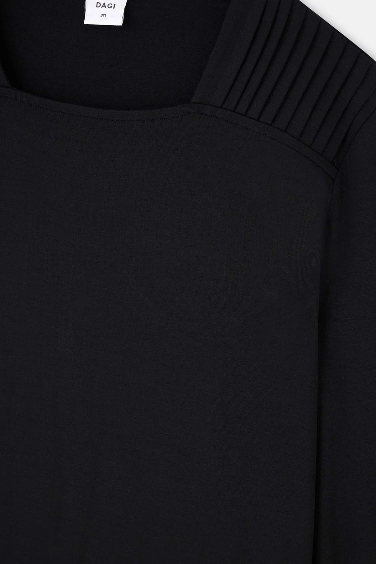 Siyah Yaka Detaylı Uzun Kollu Plus Size Örme Pijama Takımı