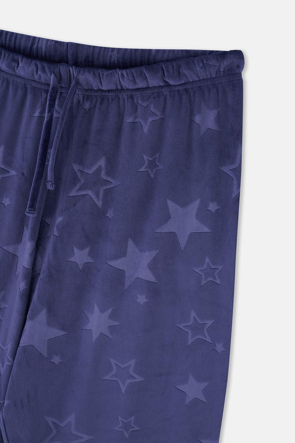 Lacivert Gofre Yıldız Detaylı Örme Pijama Takımı