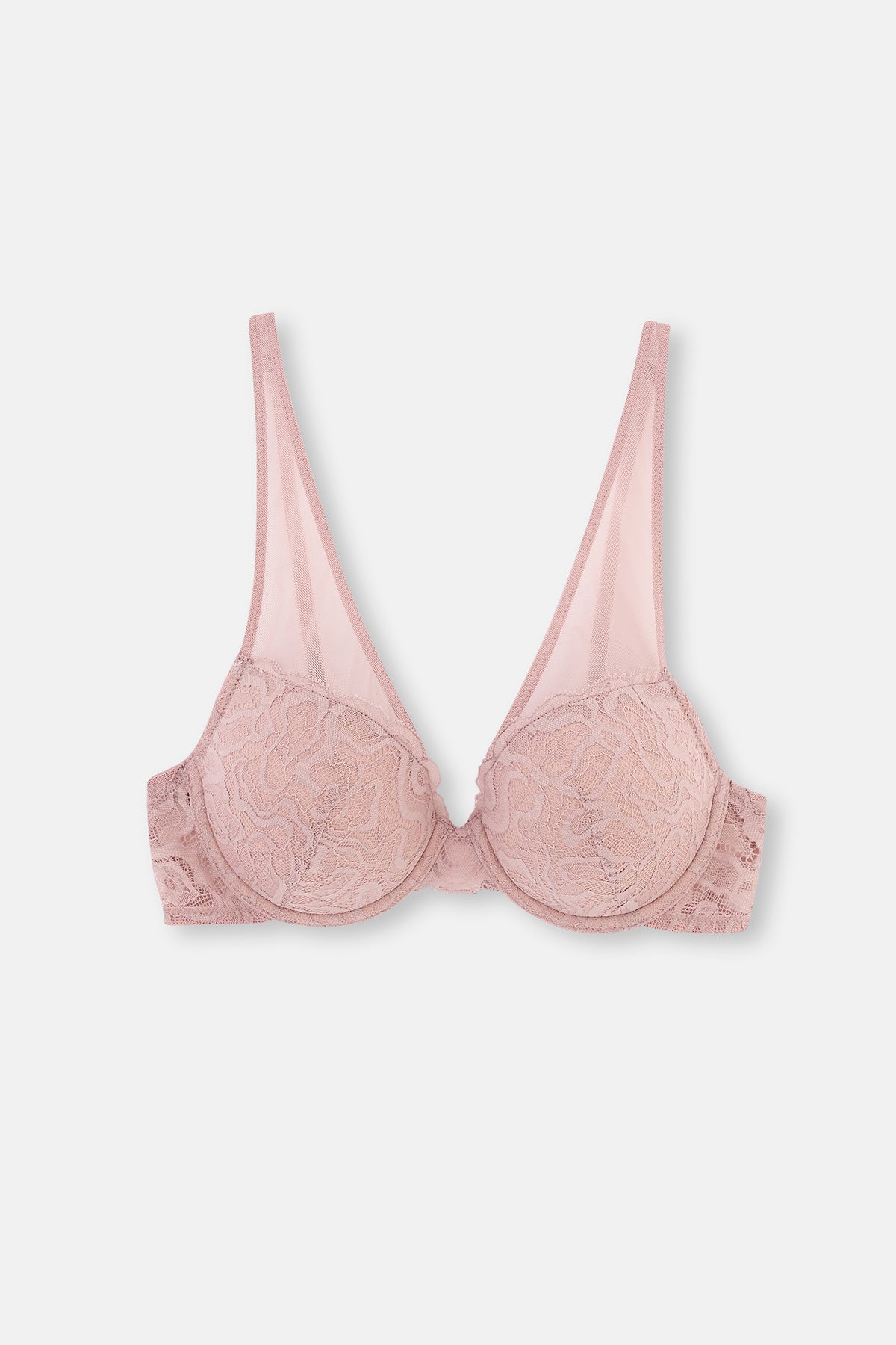Soft Pembe Soft Dantel Ve Tül Detaylı Dolgusuz Kaplı Sütyen