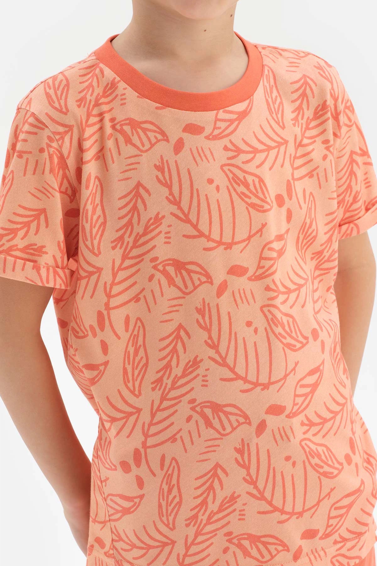 Turuncu Erkek Çocuk Metraj Baskılı Kısa Kol Şortlu Pijama Takımı