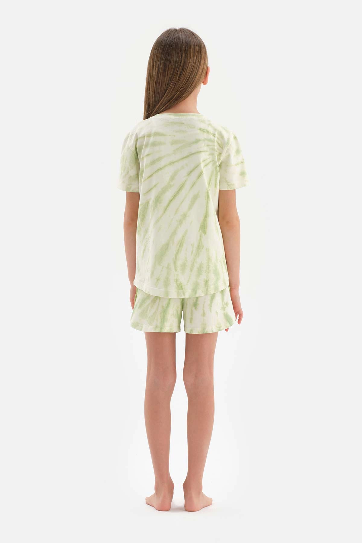 Açık Yeşil Kız Çocuk Metraj Baskılı Kısa Kol Şortlu Pijama Takımı