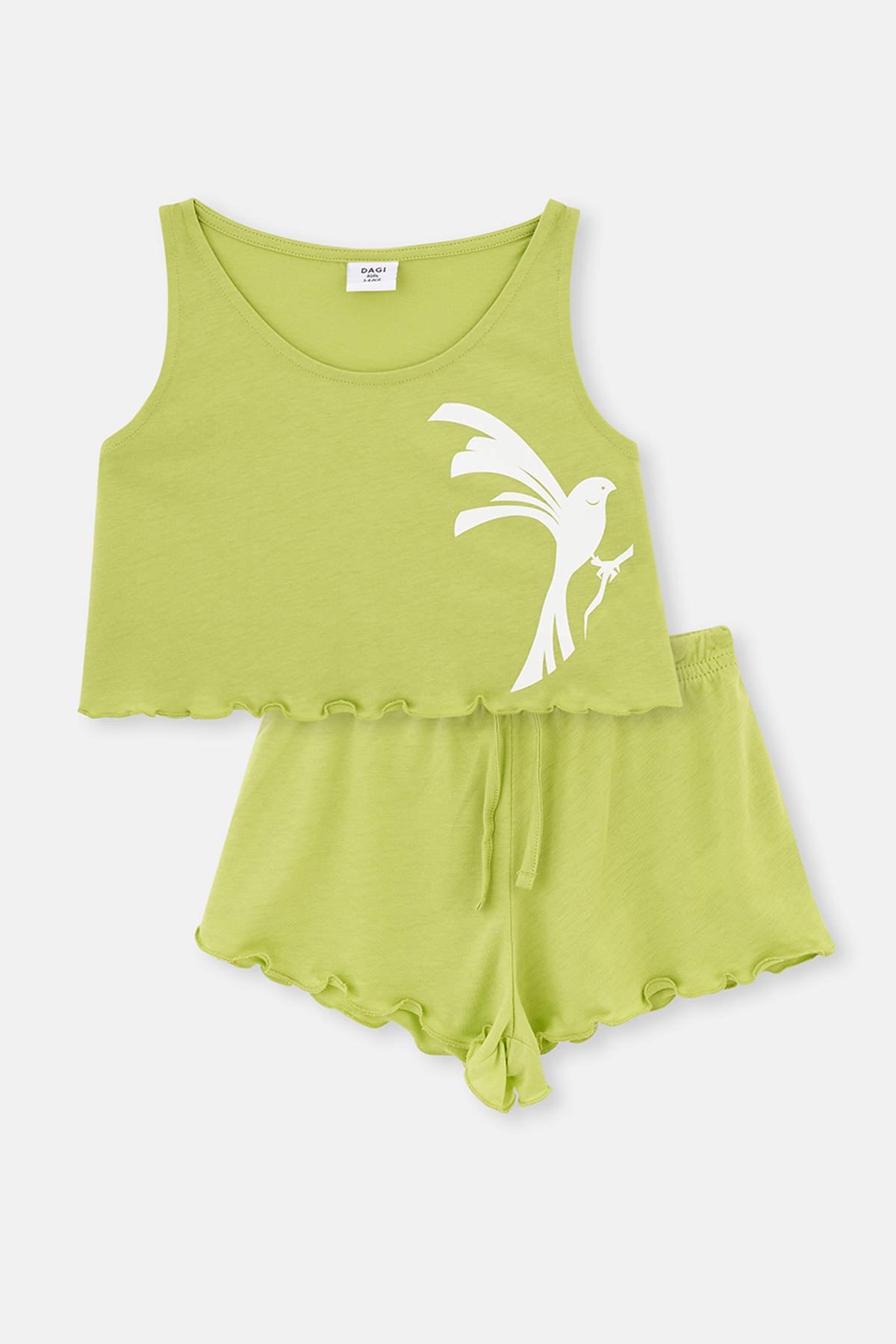Yeşil Kuş Desenli Örme Atlet Şort Pijama Takımı