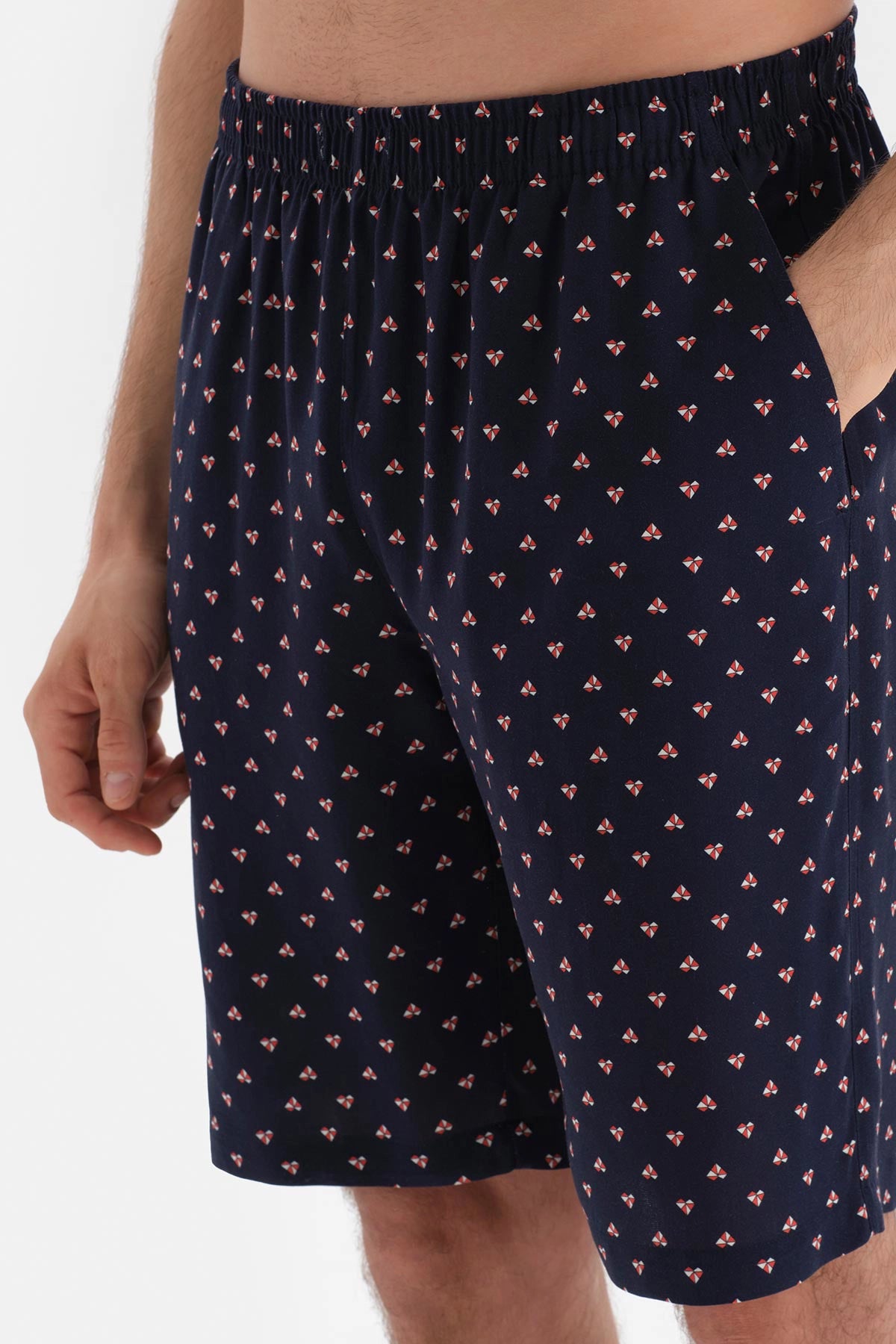Lacivert Metraj Baskılı Viskon Şort Pijama Altı