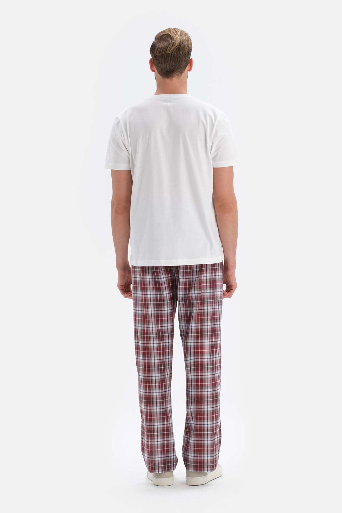 Bordo Ekoseli Dokuma Pijama Altı