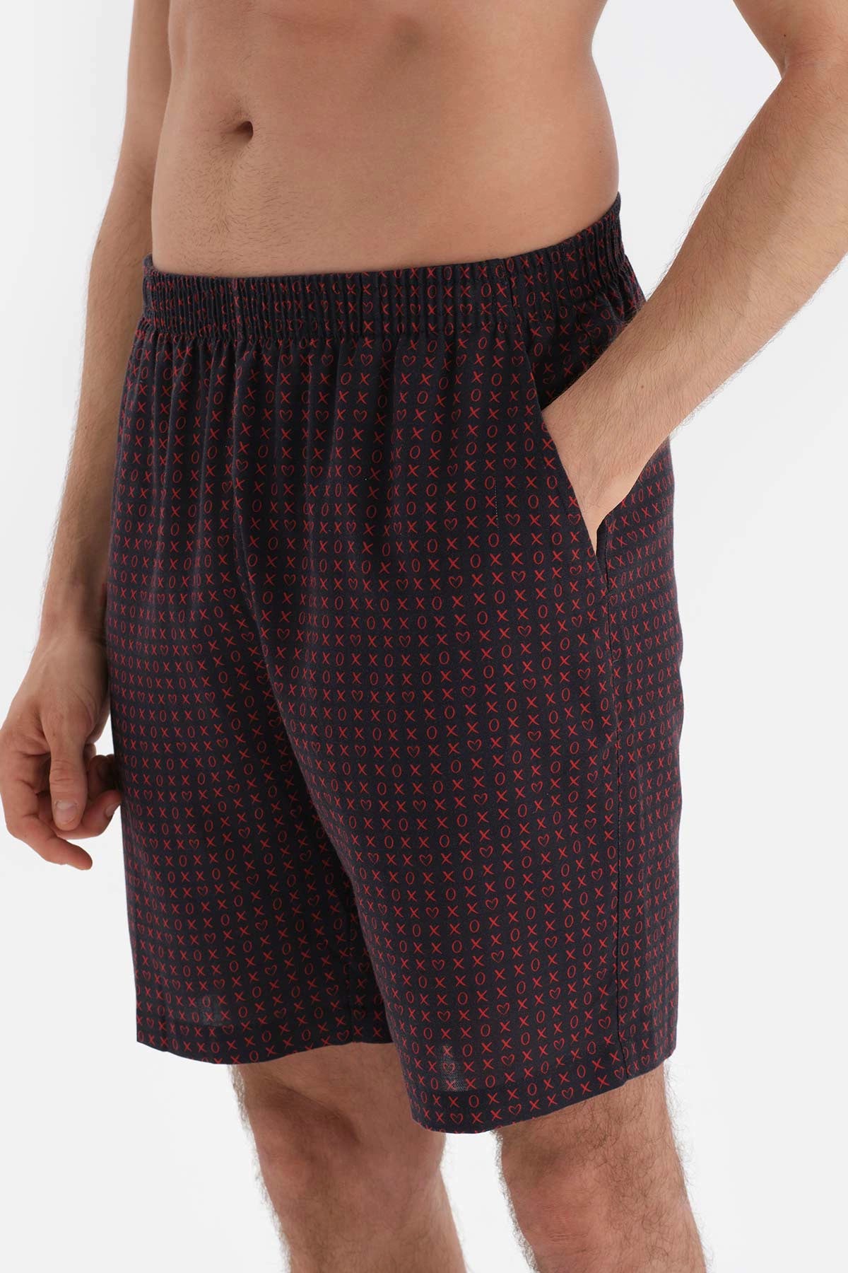 Kırmızı Nakışlı Kısa Kol Pamuklu Şortlu Pijama Takımı