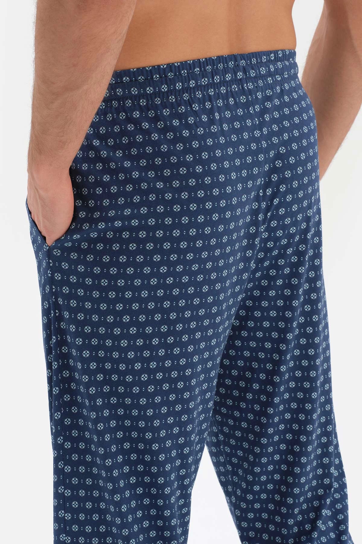 Lacivert Metraj Baskılı Gömlek Yaka Modal Pijama Takımı