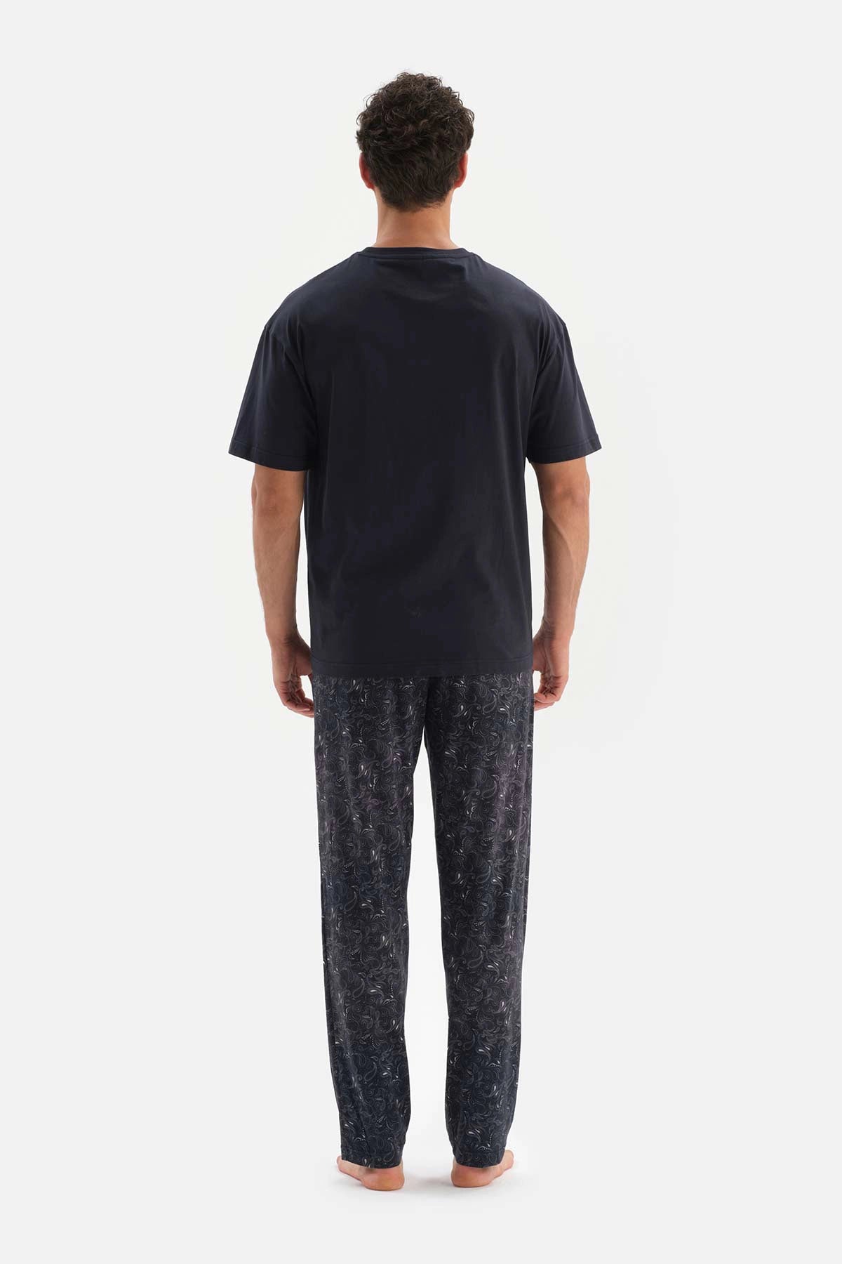 Lacivert Desenli Kısa Kol Modal Pijama Takımı