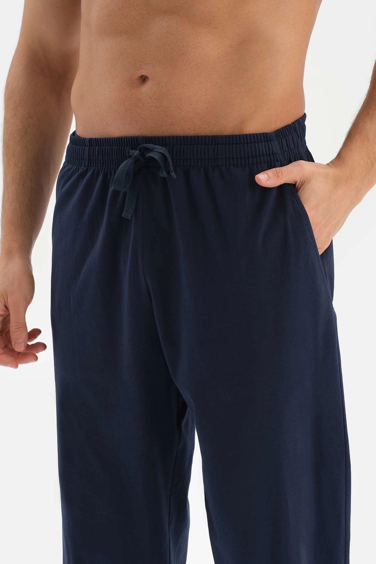 Lacivert Çizgili Düğmeli Yaka Pamuklu Pijama Takımı