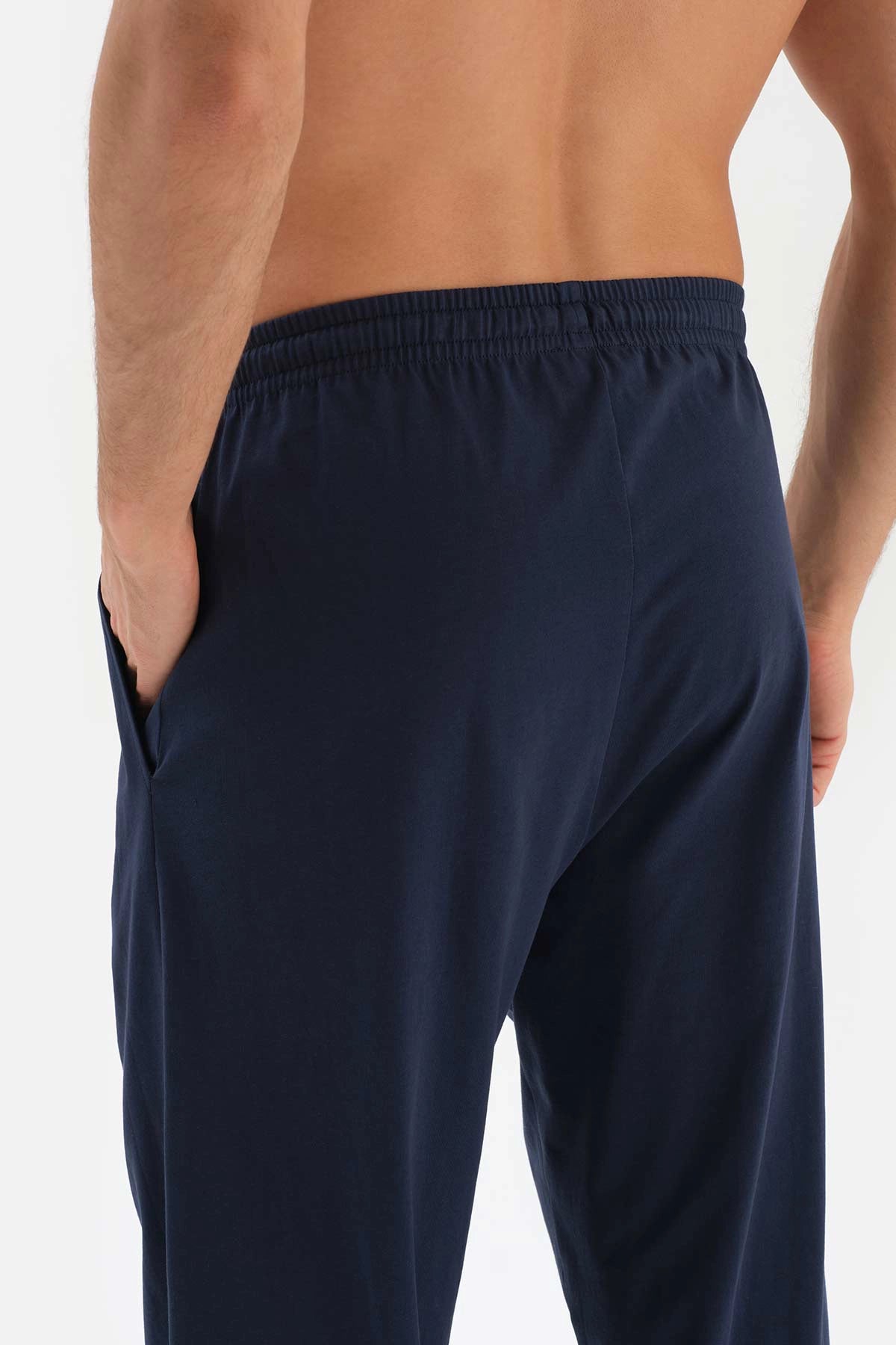 Lacivert Çizgili Düğmeli Yaka Pamuklu Pijama Takımı