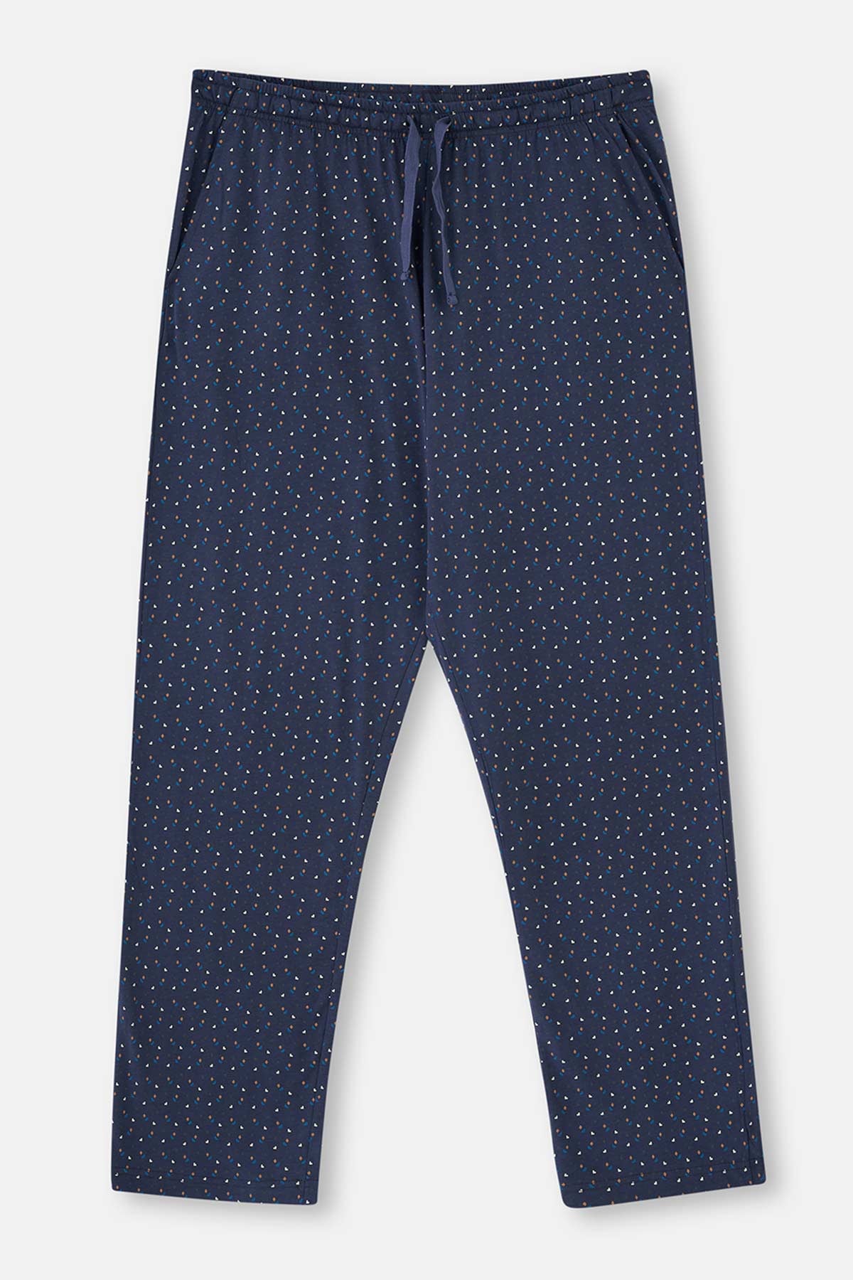 Lacivert Gömlek Yaka Kısa Kollu Desenli Pijama Takımı