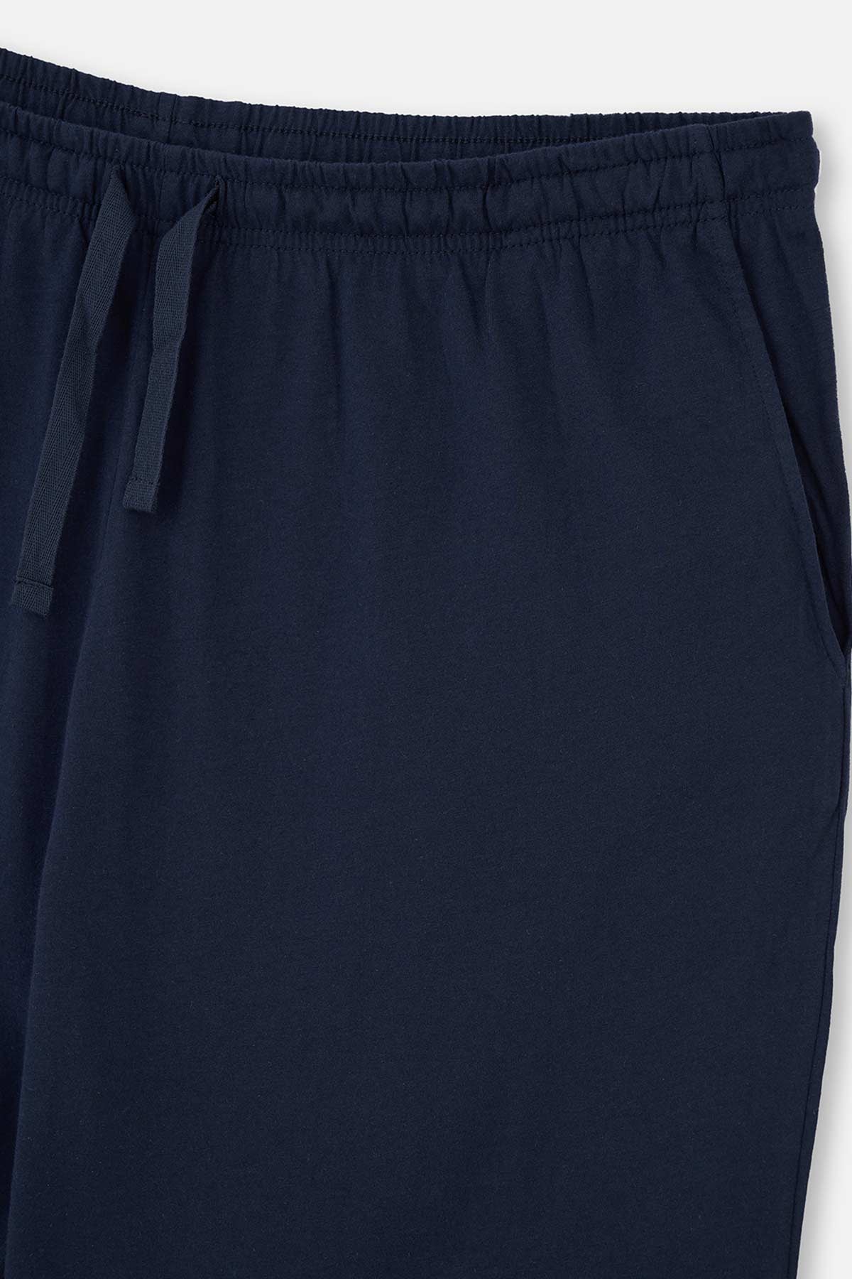 Lacivert Yarım Patlı Çizgili Jakarlı Örme Pijama Takımı