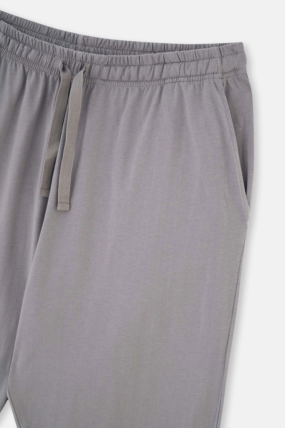 Gri Reglan Kol Jakarlı Pijama Takımı
