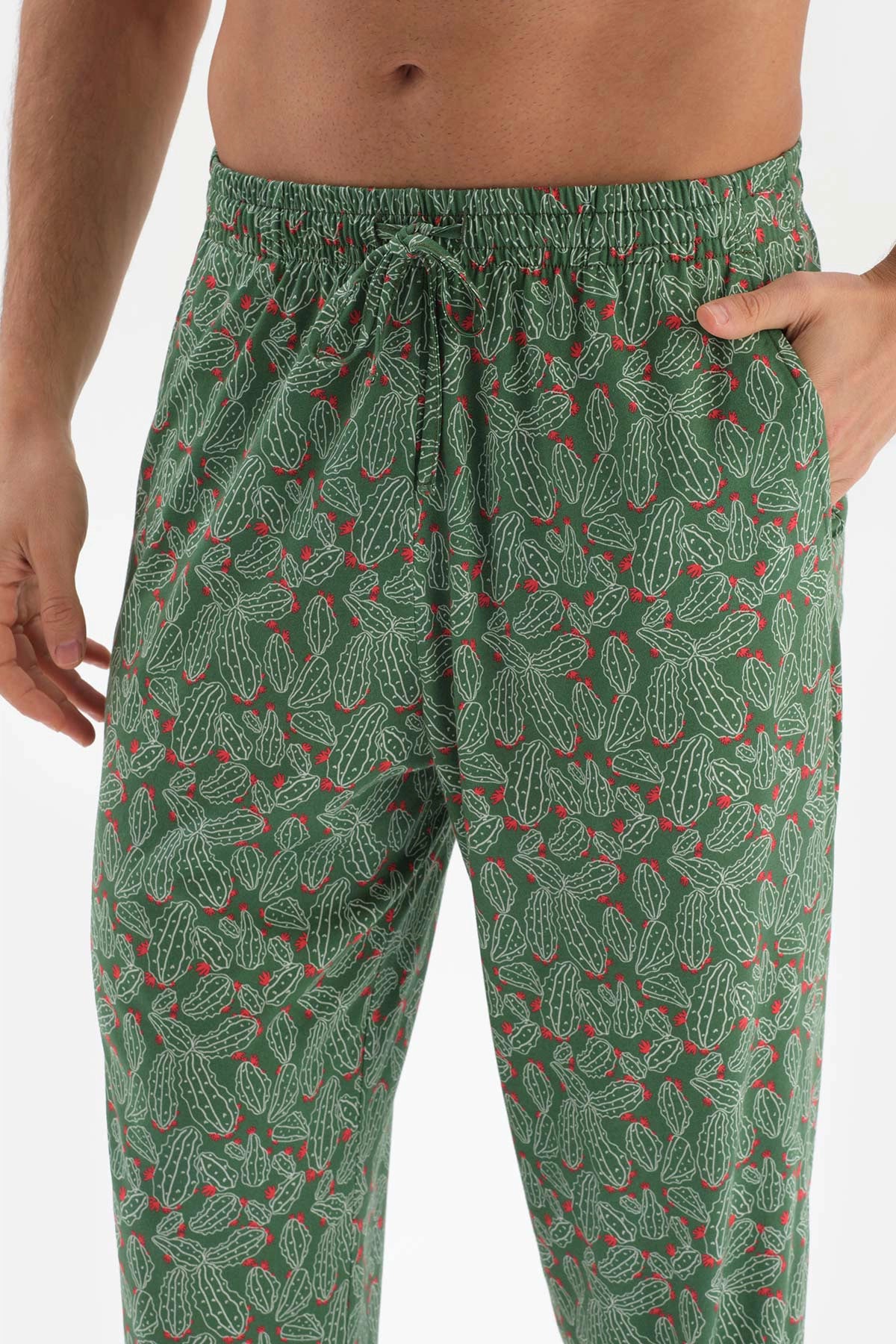 Yeşil Gömlek Yaka Metraj Baskılı Modal Pijama Takımı