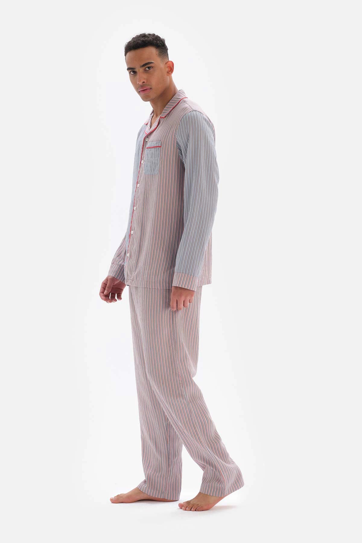 Kırmızı Patchwork Çizgili Viskon Pijama Altı