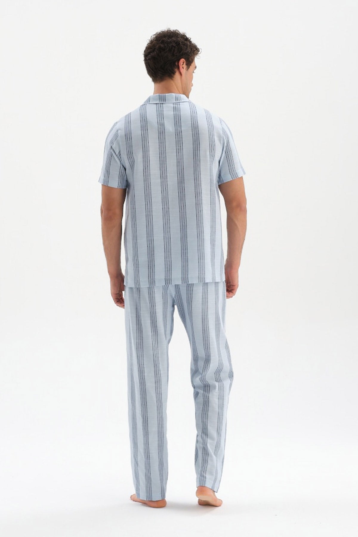 Açıkmavi Çizgili Dokuma Pijama Altı
