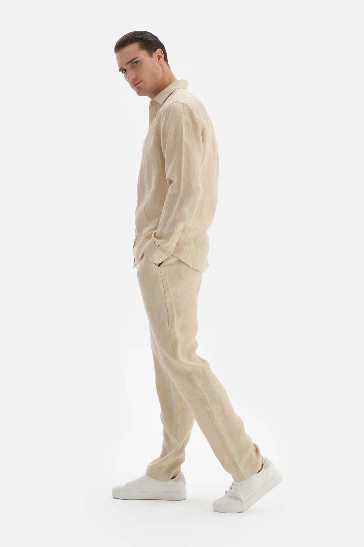 Bej Keten Pantolon