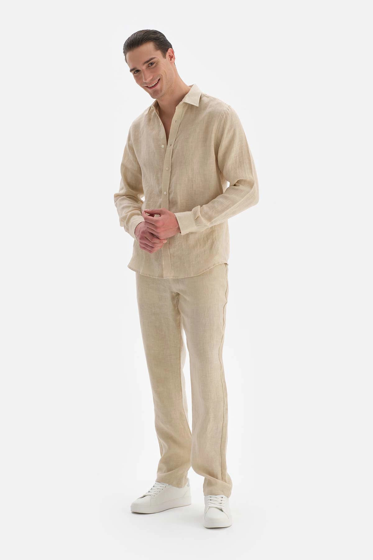 Bej Keten Pantolon