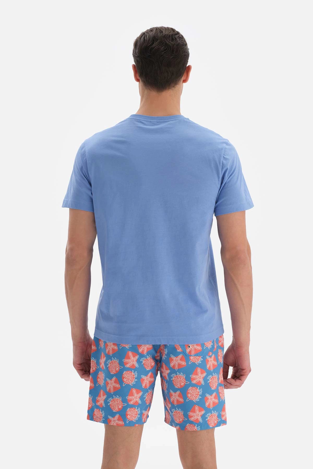 Mavi Baskılı Bisiklet Yaka Pamuklu T-Shirt