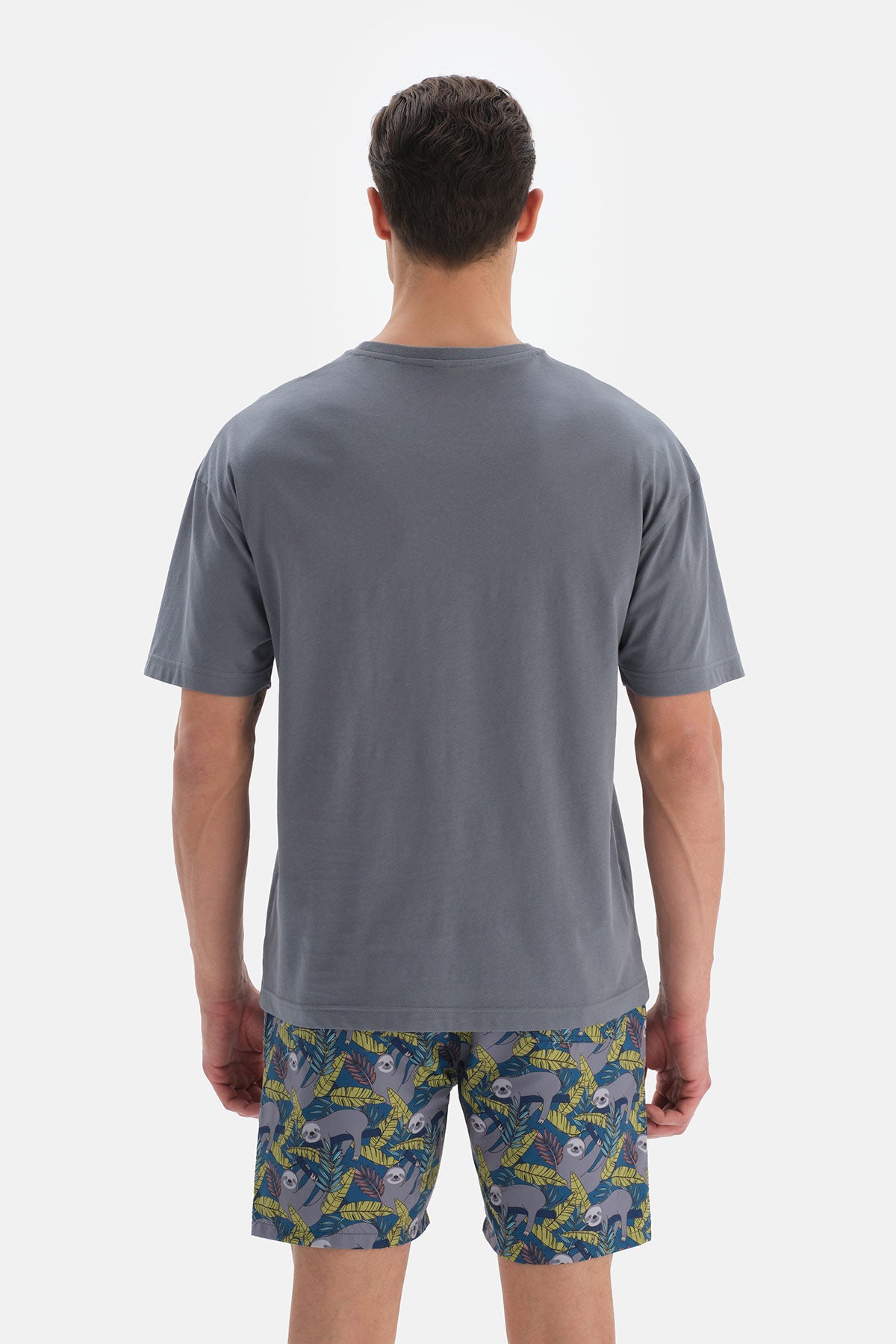 Antrasit Baskılı Bisiklet Yaka T-Shirt