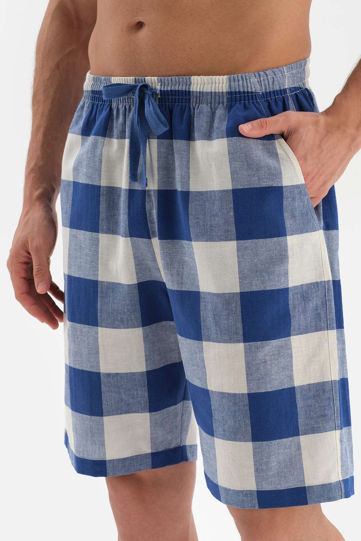 Lacivert Gömlek Yaka Ekose Dokuma Pijama Takımı