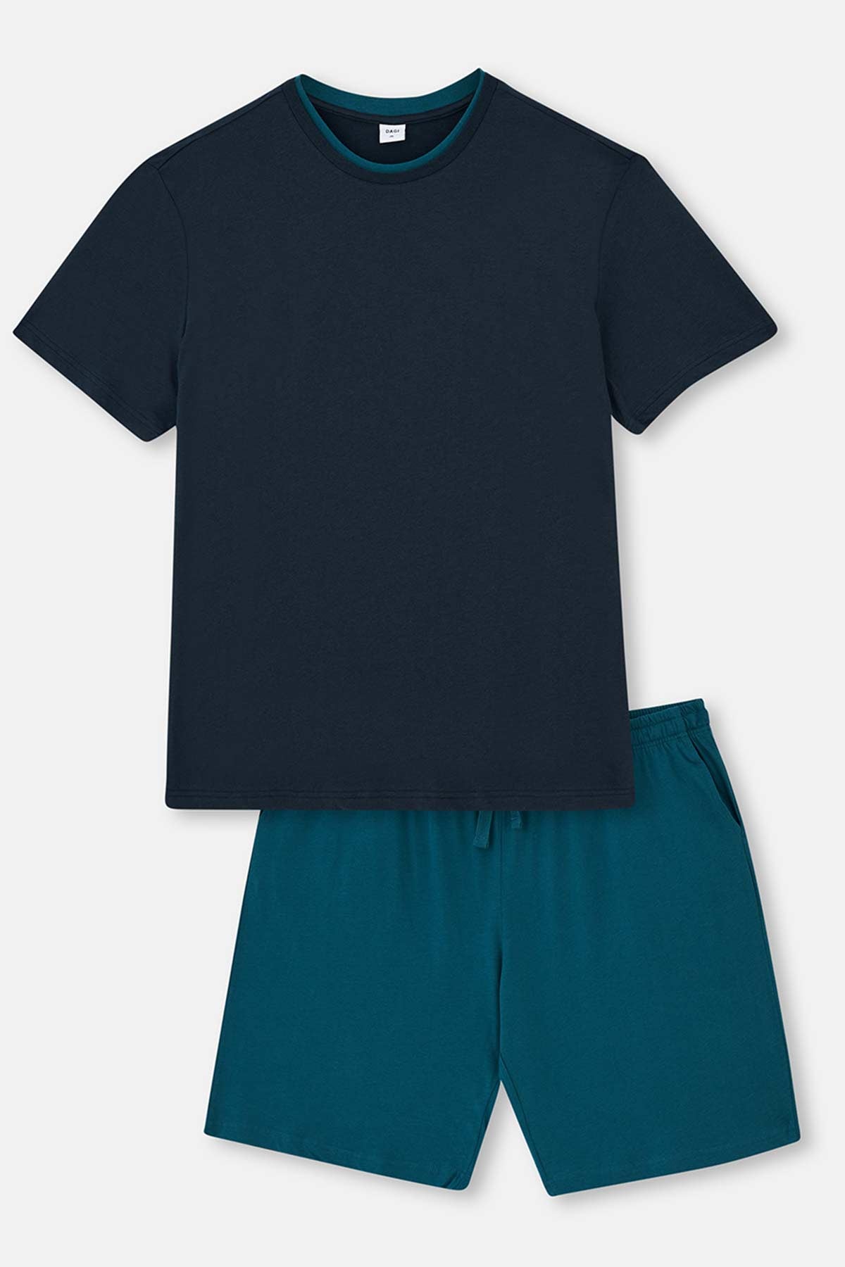 Lacivert Bisiklet Yaka Örme Şortlu Pijama Takımı