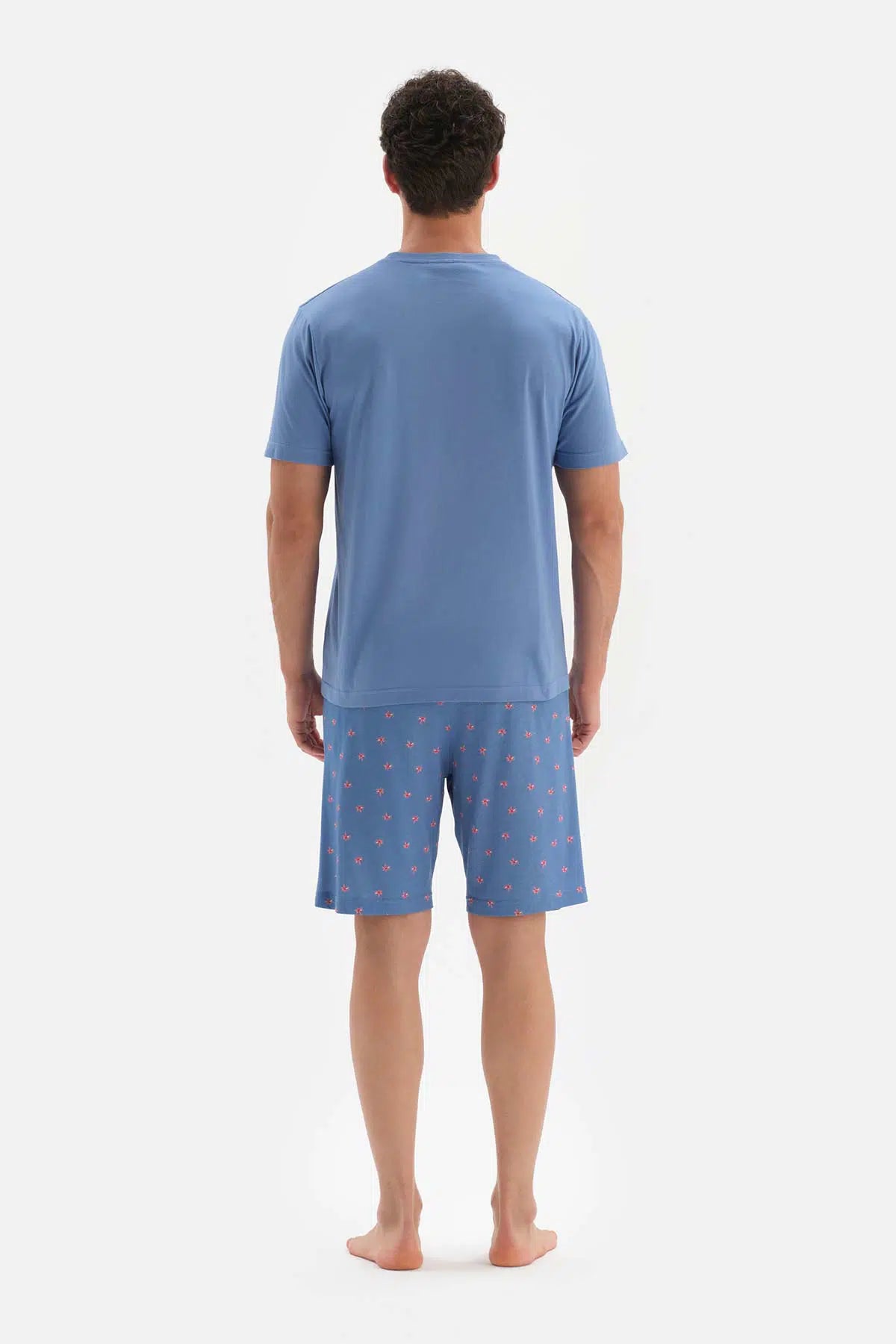 Mavi Bisiklet Yaka Kısa Kollu Pamuk Modal Pijama Takımı