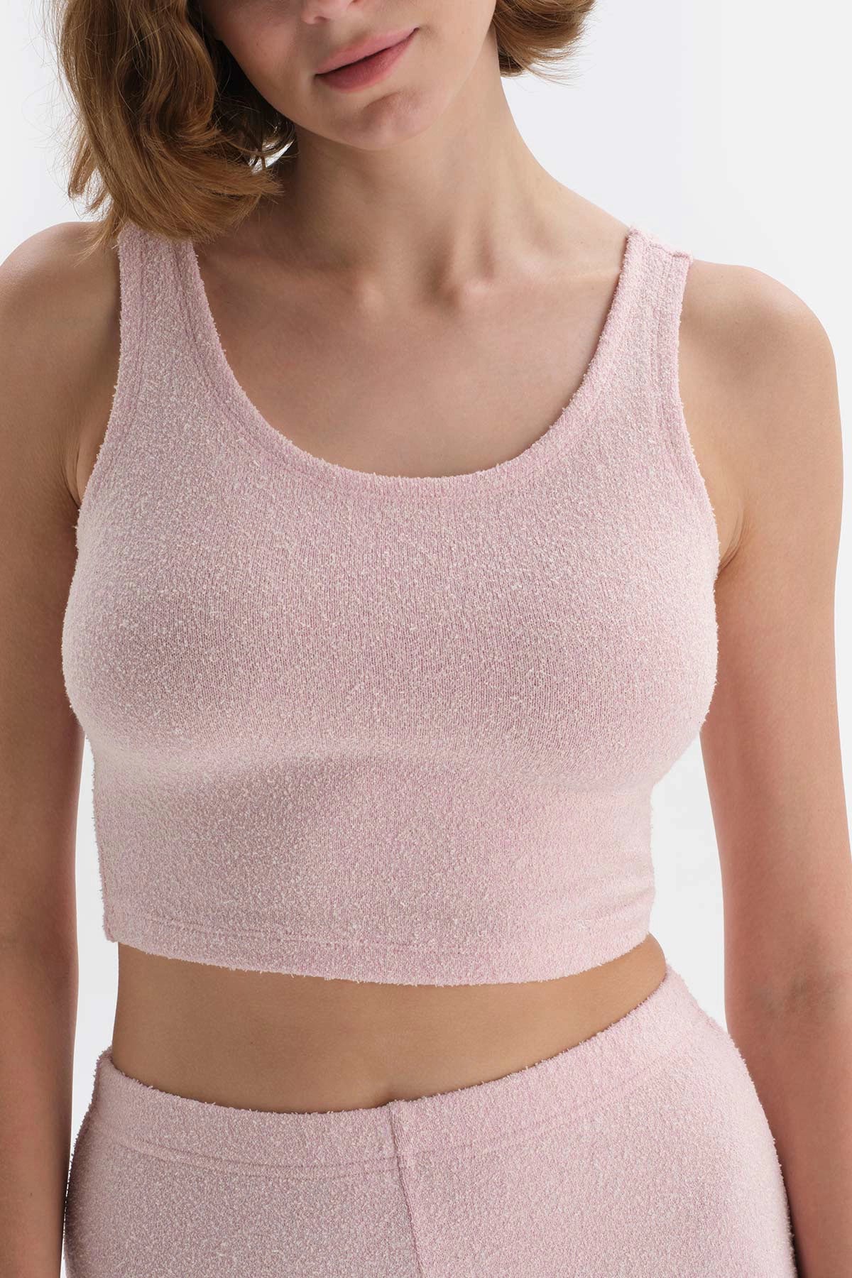 Toz Pembe Toz Kolsuz U Yaka Havlu Pijama Takımı
