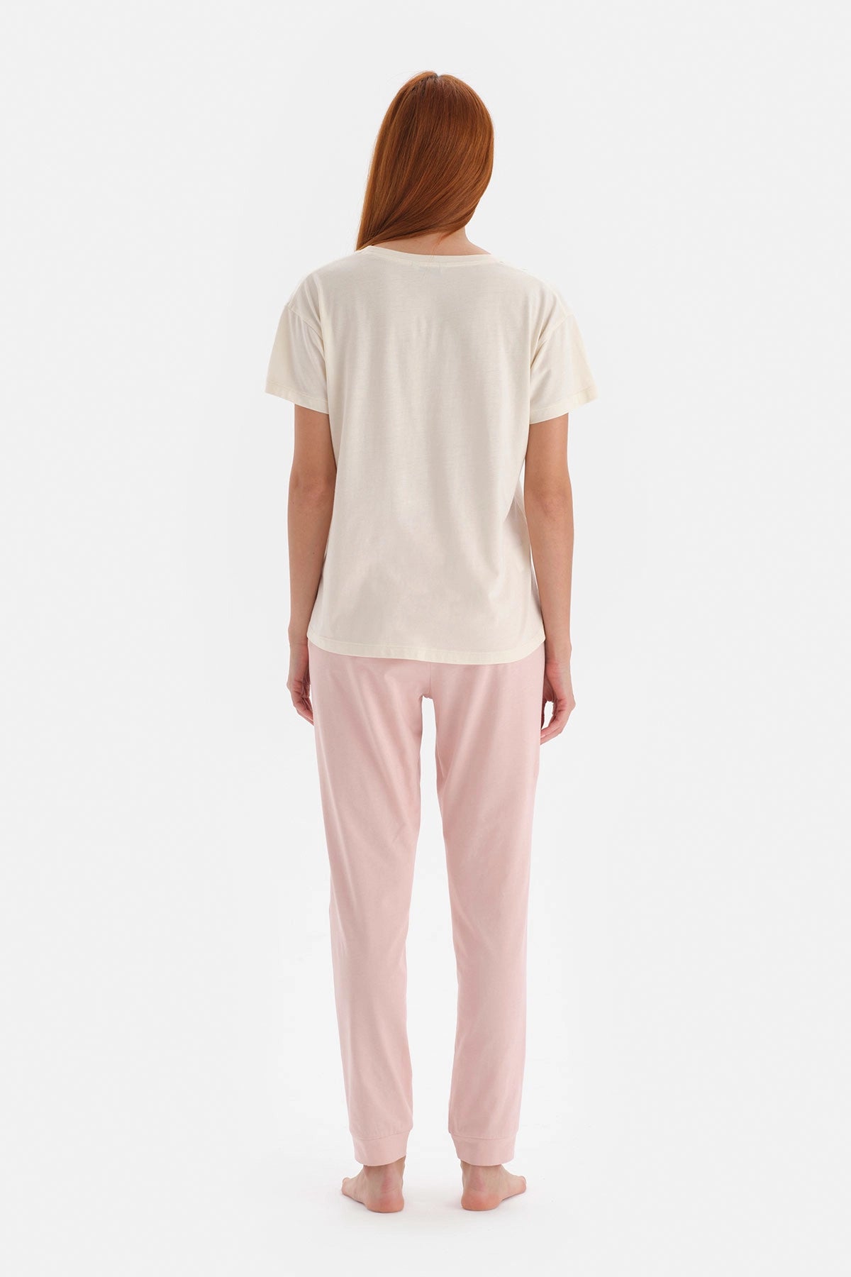 Ekru Kısa Kol Jogger Modal Pijama Takımı