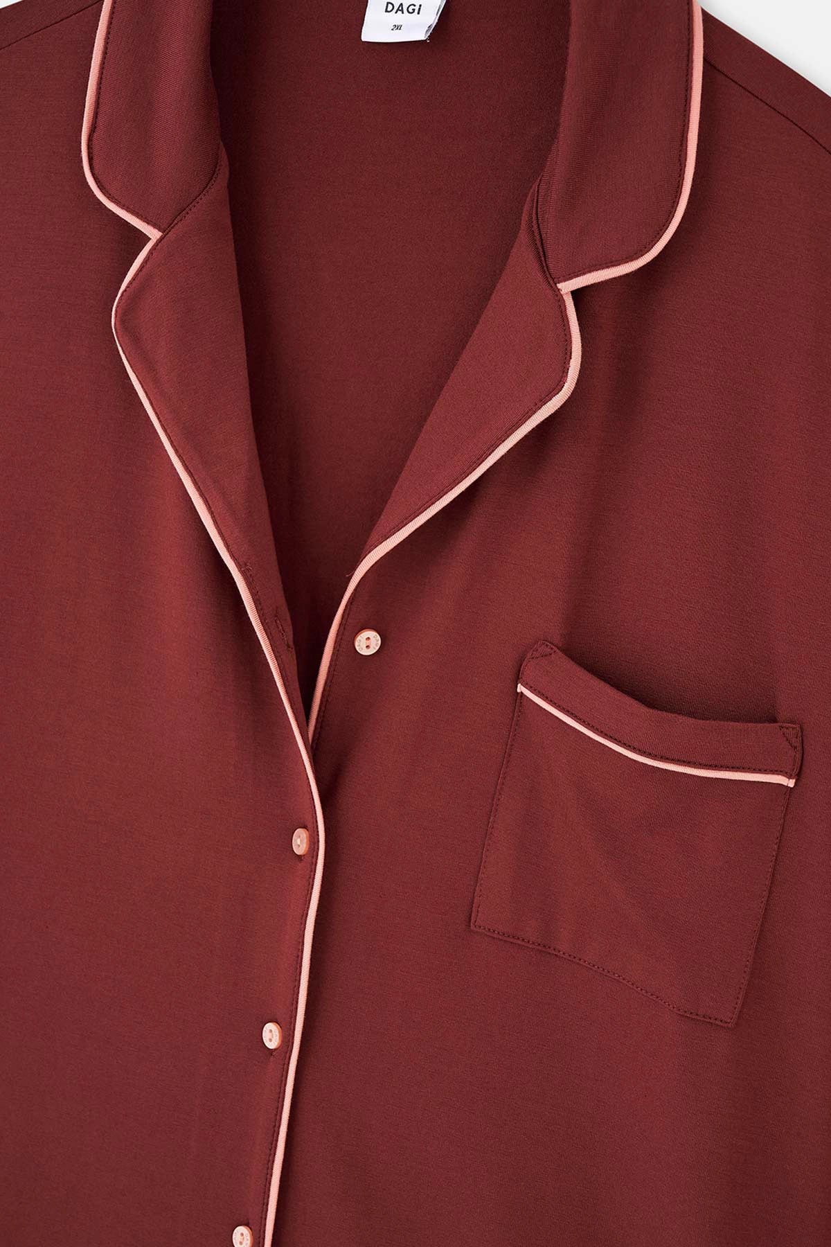 Kahverengi Gömlek Yaka Plus Size Viskon Pijama Takımı