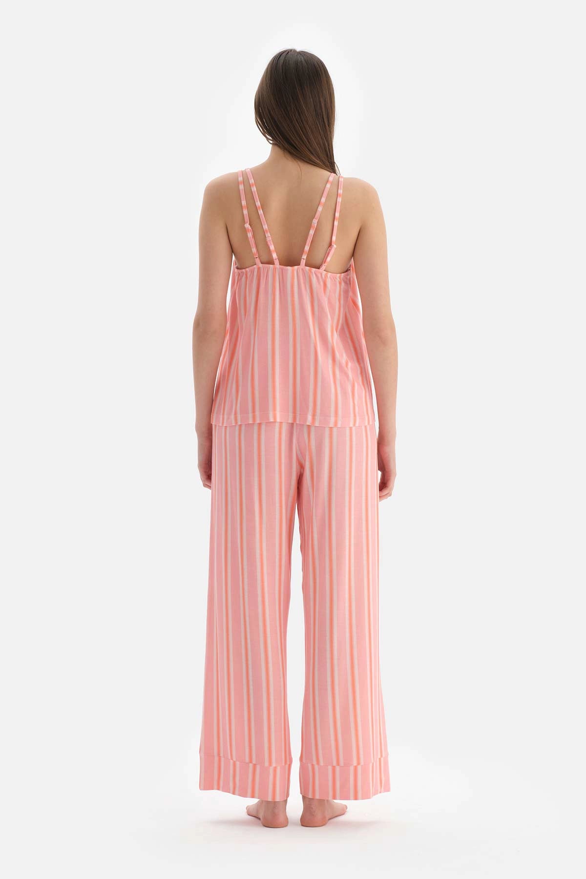 Somon Çizgili Ince Askılı Modal Pijama Takımı