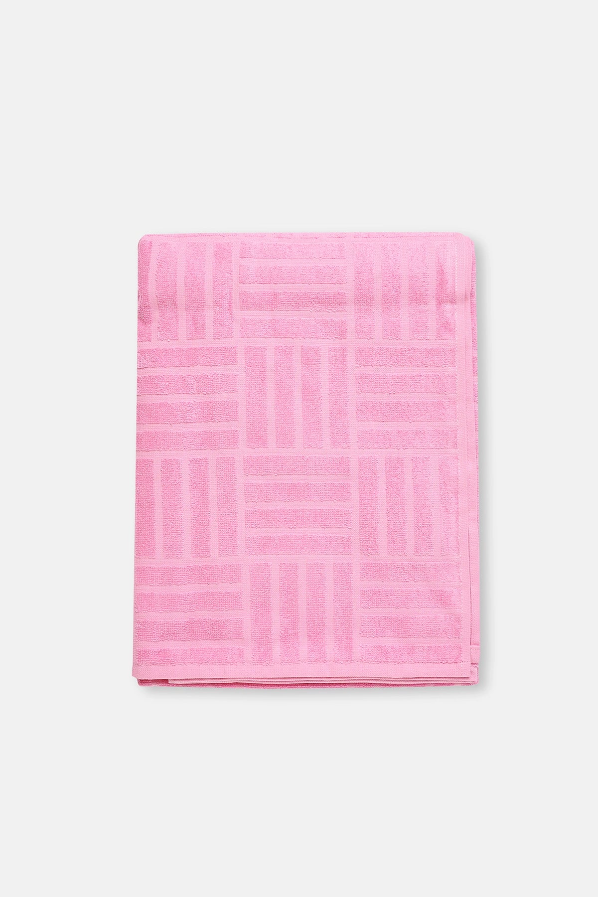Pembe Çizgi Dokulu Düz Renk Havlu 85X150