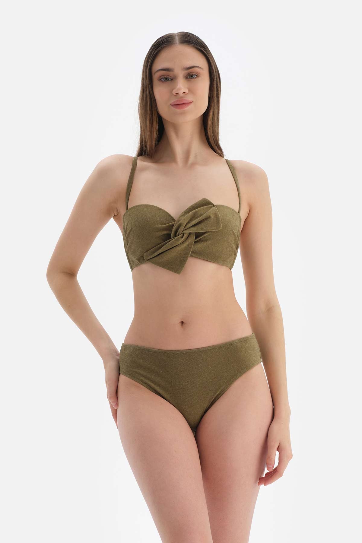 Yeşil Straplez Kaplı Bikini Üstü