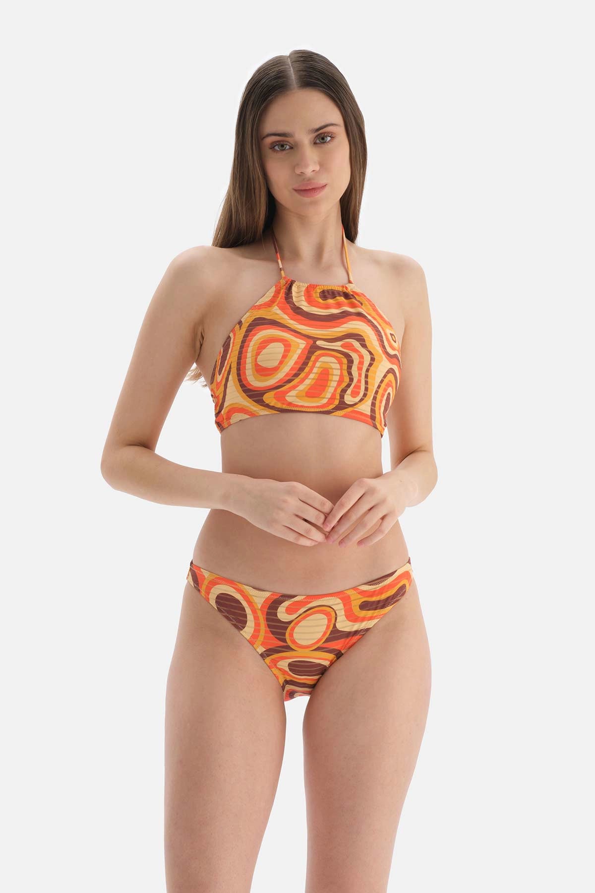 Kiremit Halter Yaka Bikini Üstü