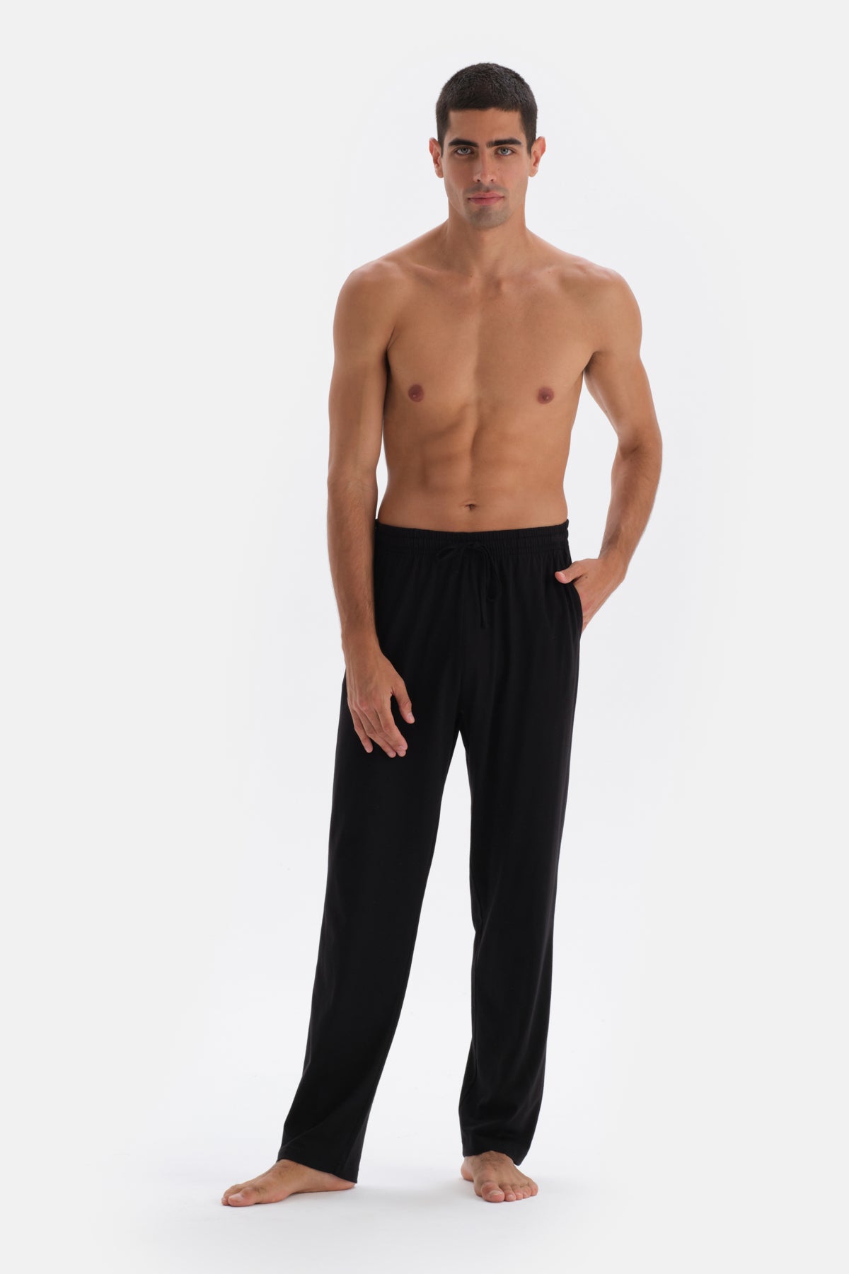 Siyah Pamuk Modal Örme Pijama Altı