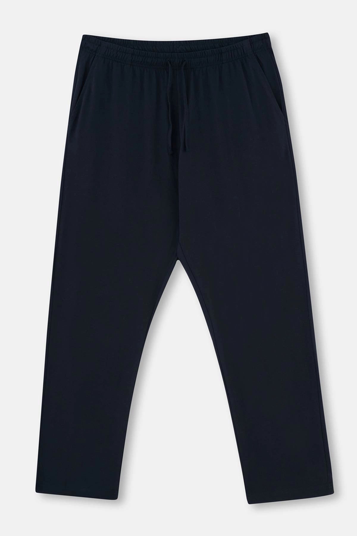 Lacivert Jakarlı Plus Size Örme Pijama Takımı