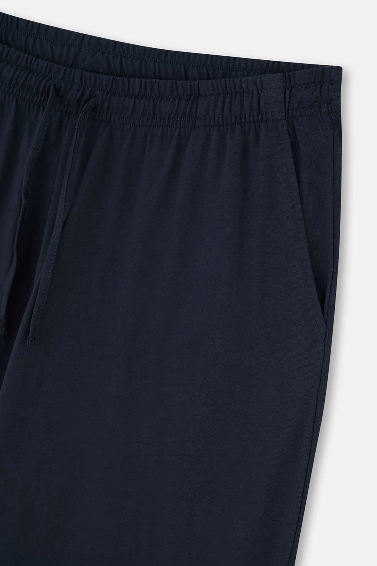 Lacivert Jakarlı Plus Size Örme Pijama Takımı