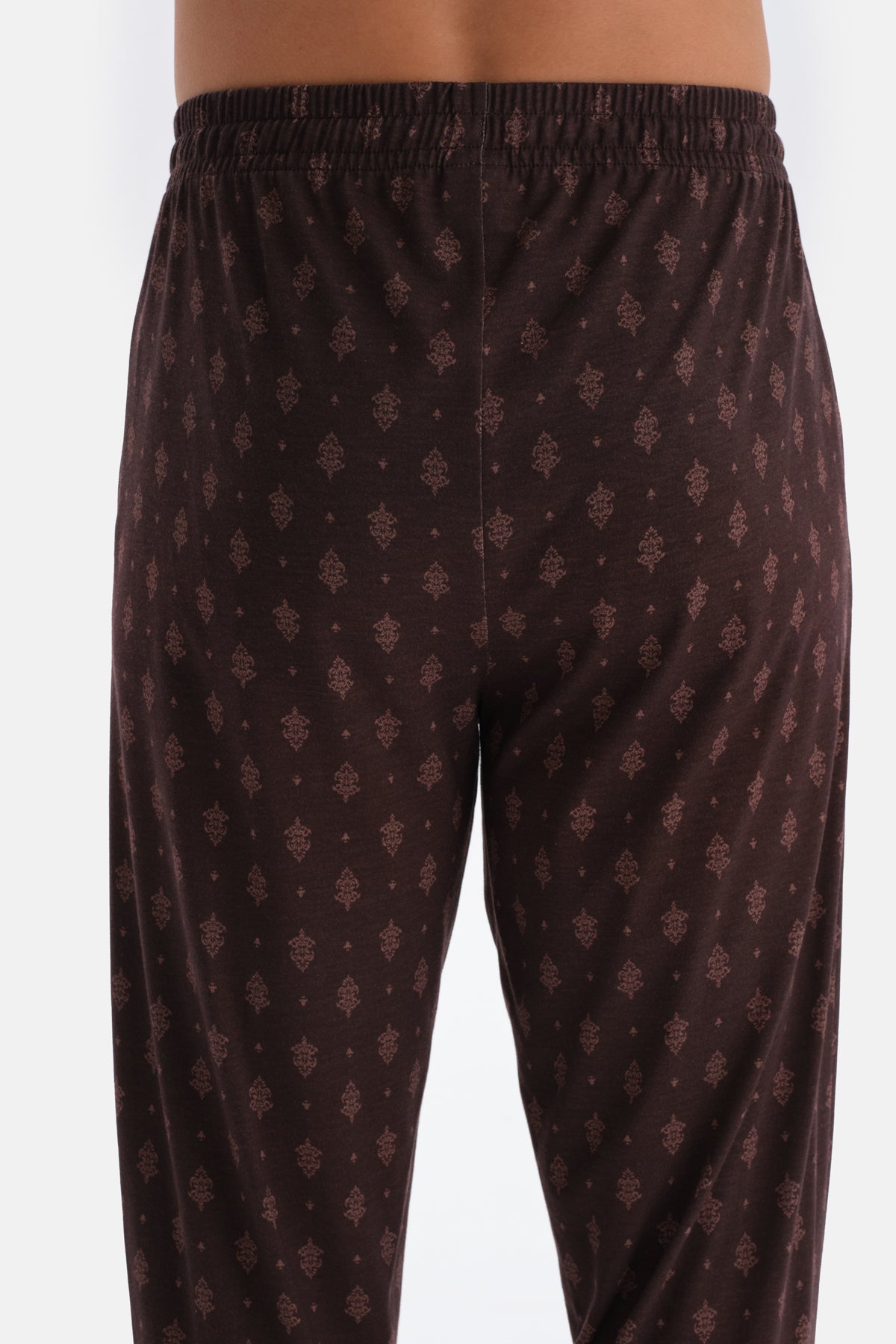 Koyu Kahve V Yaka Uzun Kollu Pamuk Modal Pijama Takımı