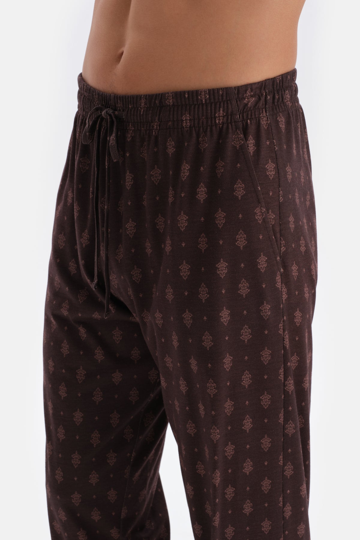 Koyu Kahve V Yaka Uzun Kollu Pamuk Modal Pijama Takımı